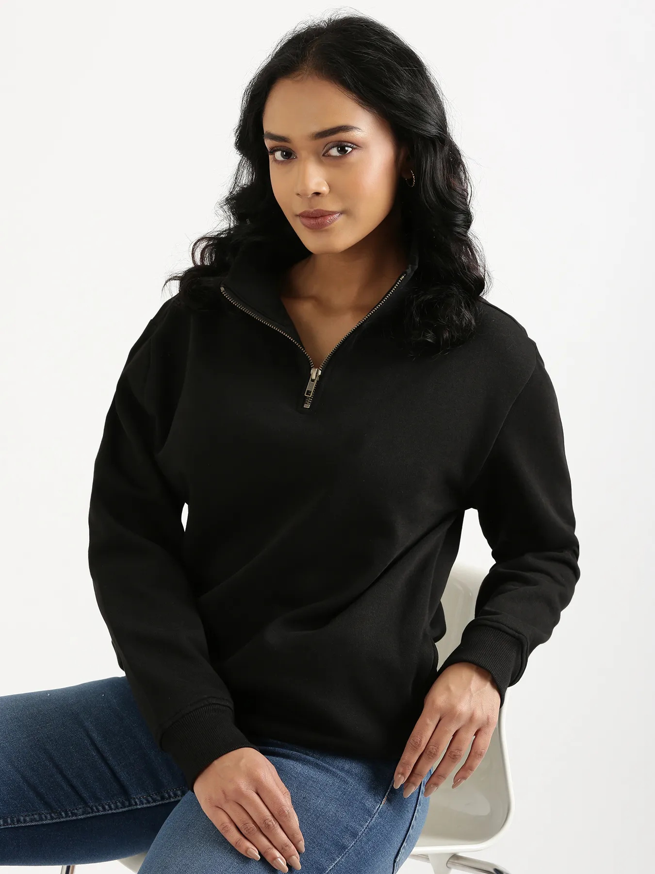 Unisex Black Zip Neck Sweatshirt - Image 5