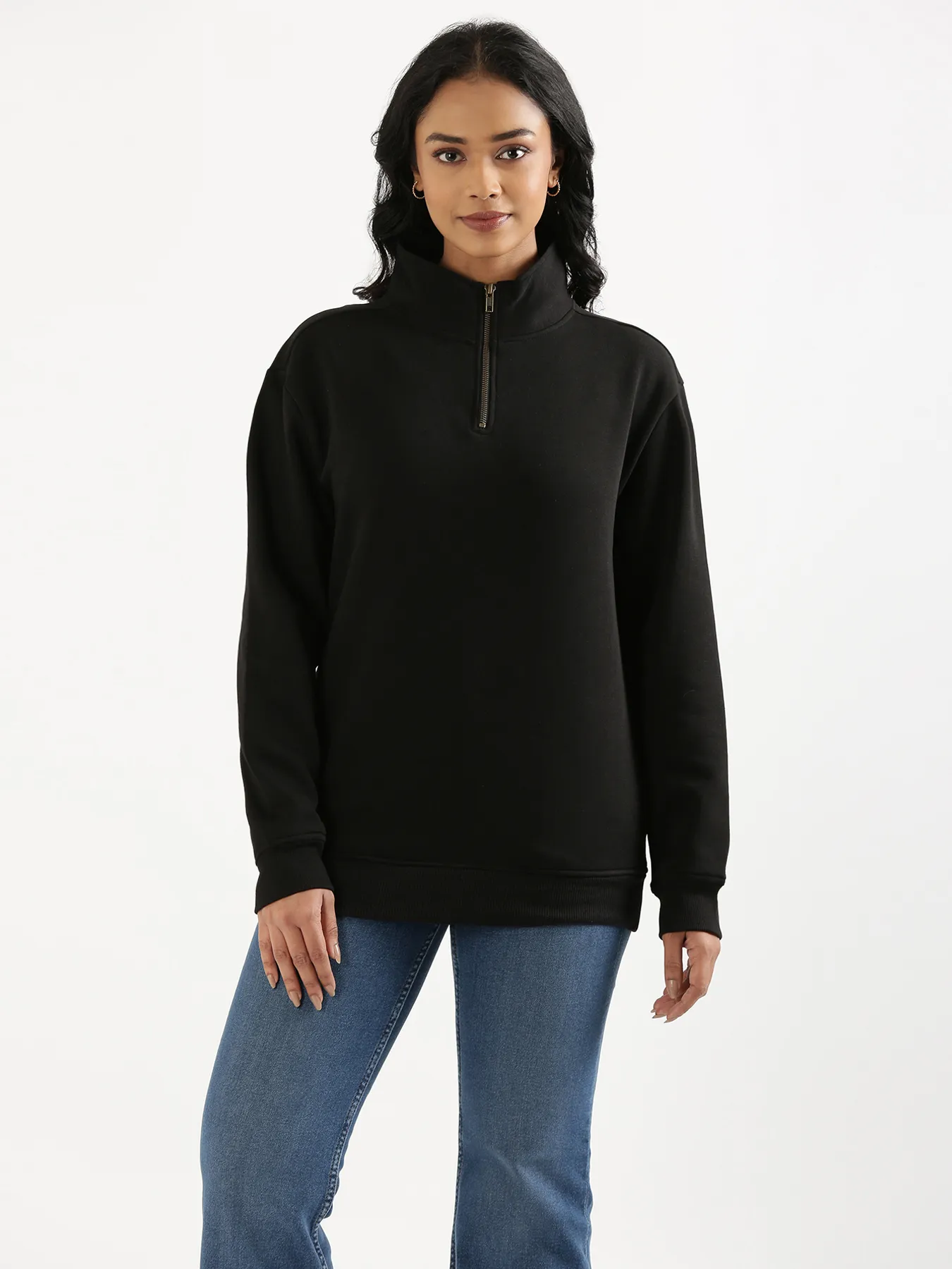 Unisex Black Zip Neck Sweatshirt - Image 6