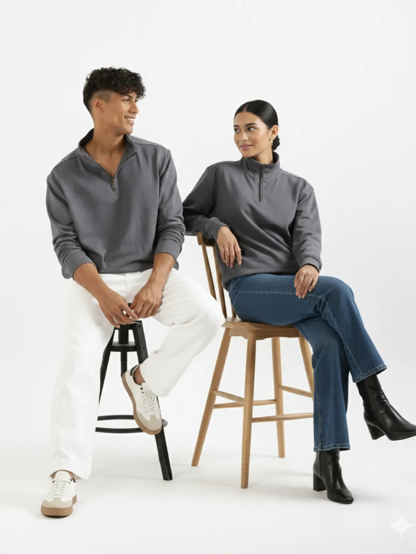 Unisex Grey Zip Neck Sweatshirt - Image 2