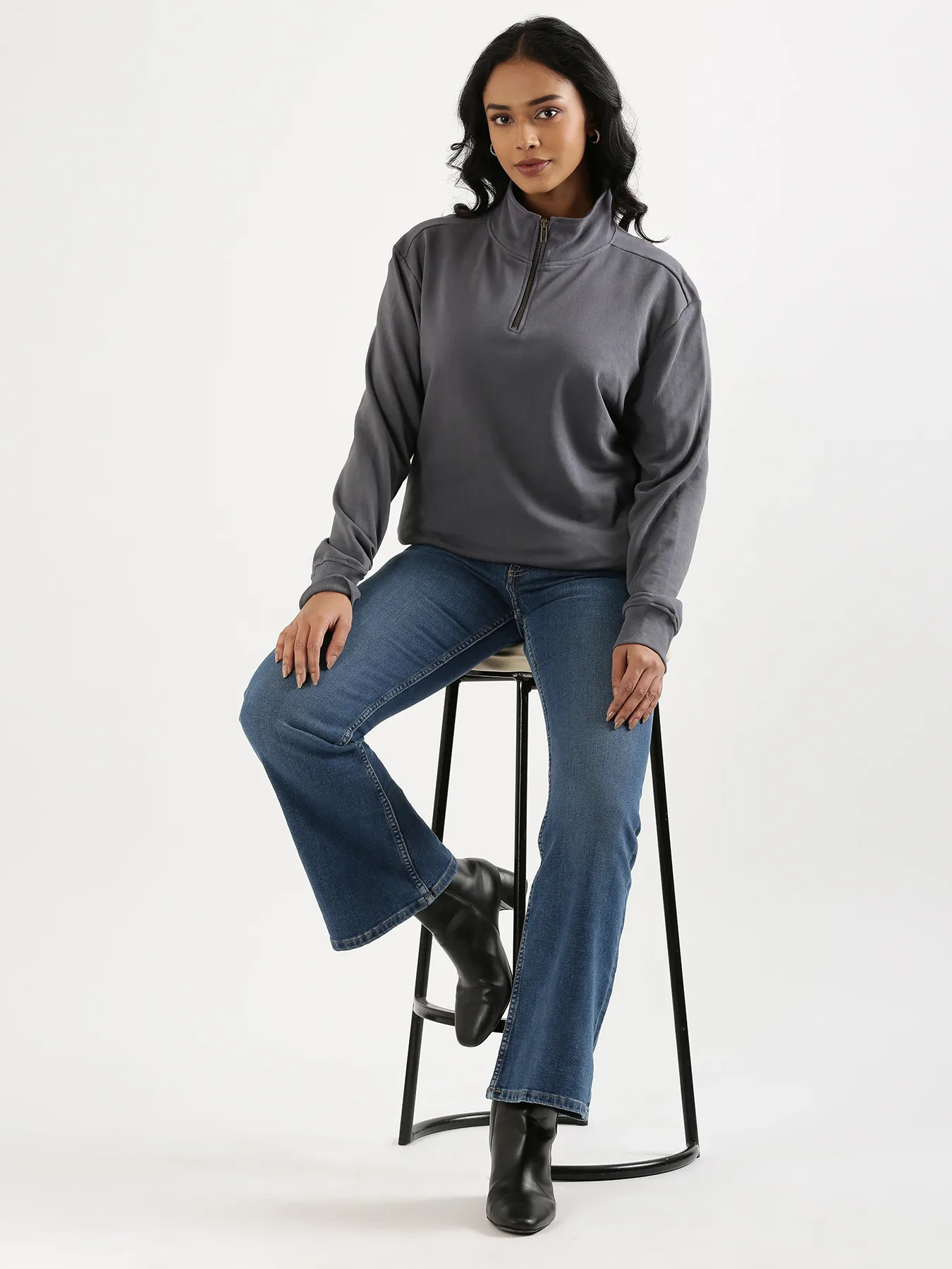 Unisex Grey Zip Neck Sweatshirt - Image 20