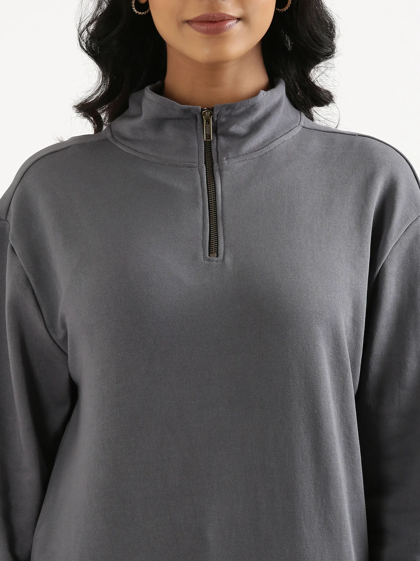Unisex Grey Zip Neck Sweatshirt - Image 9