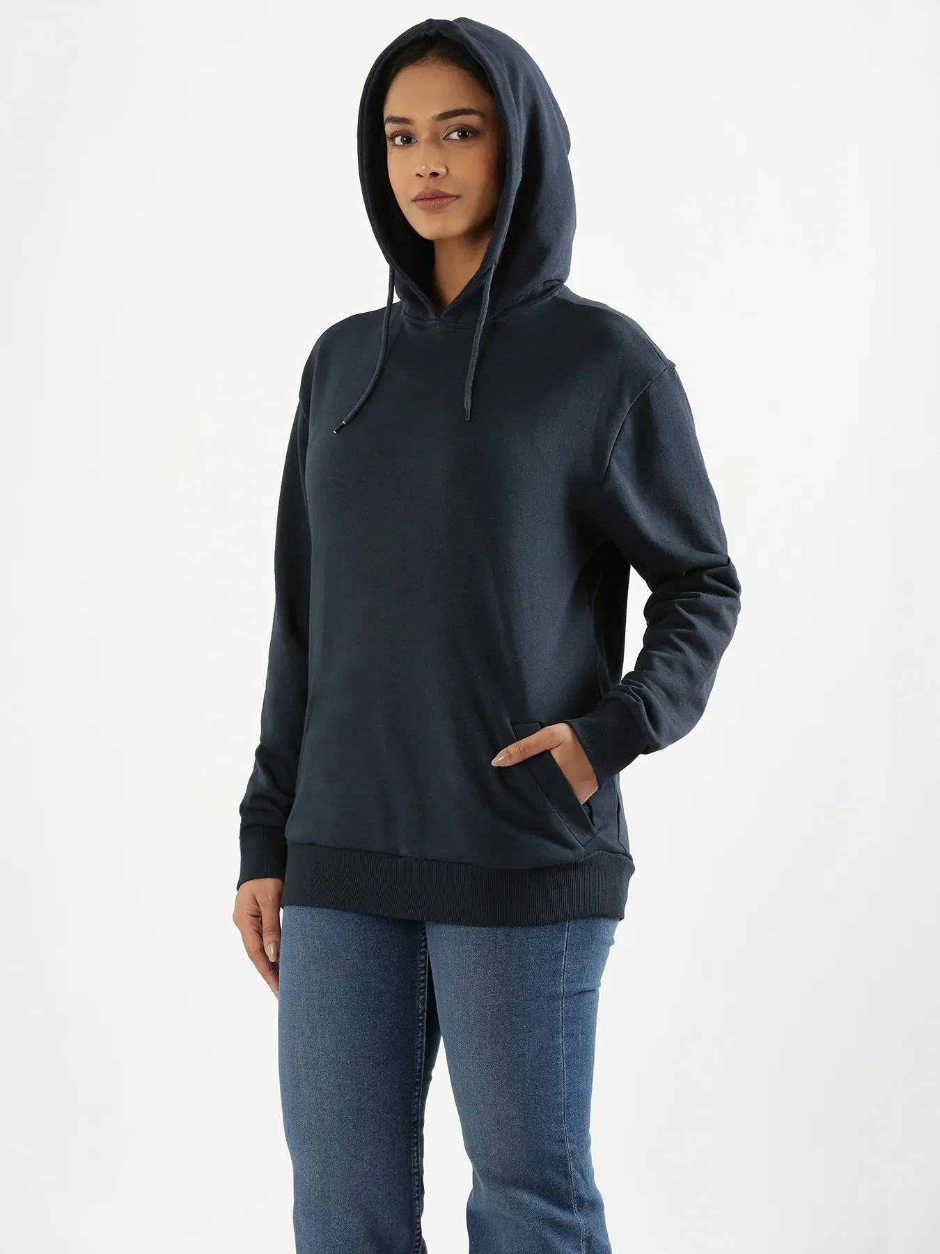 Unisex Navy Blue Pullover Fleece Hoodie - Image 11