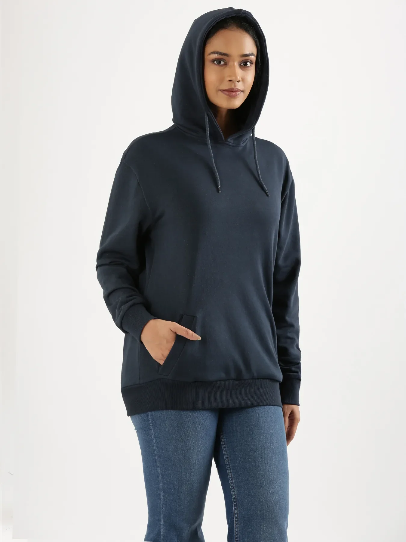 Unisex Navy Blue Pullover Fleece Hoodie - Image 13