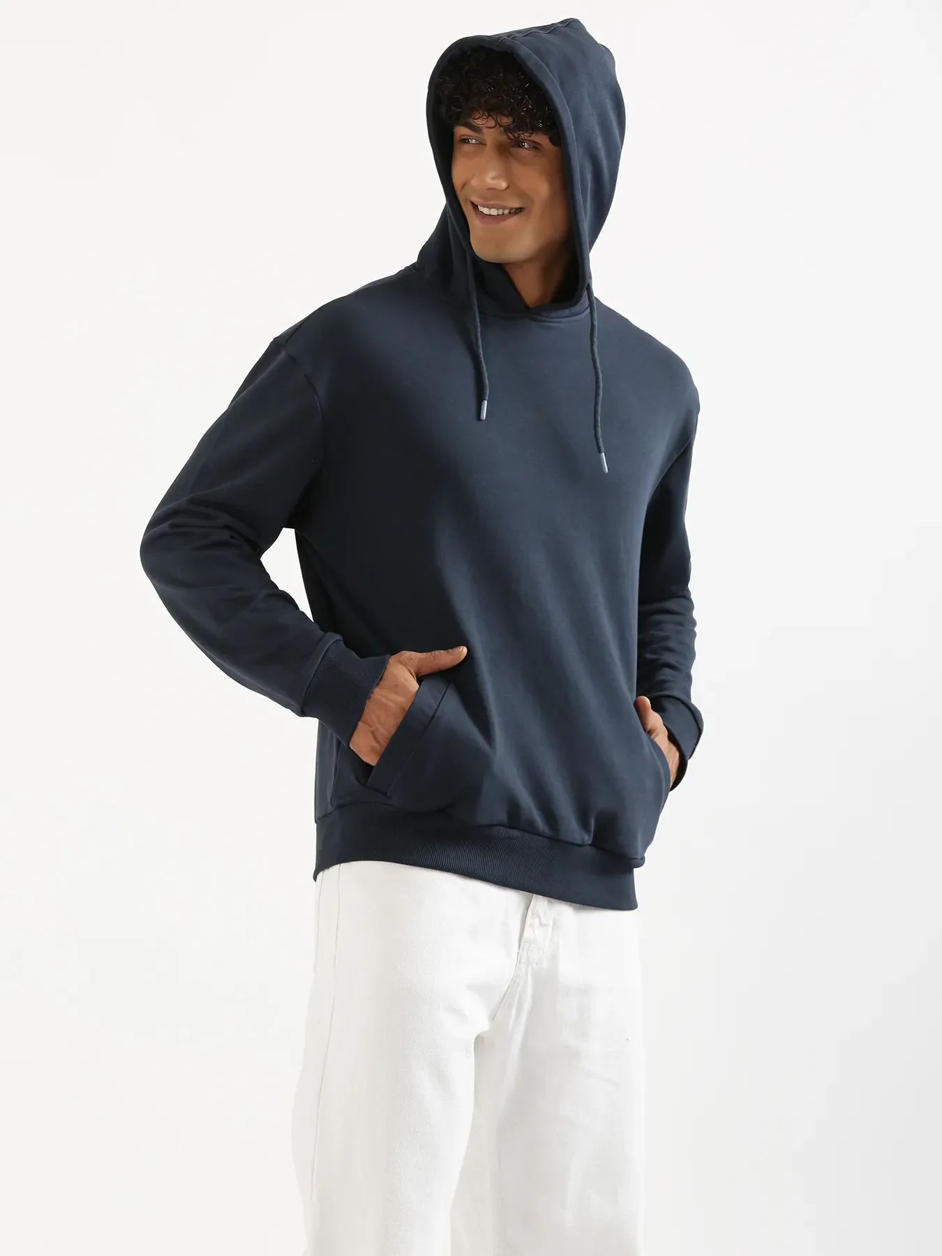 Unisex Navy Blue Pullover Fleece Hoodie - Image 14