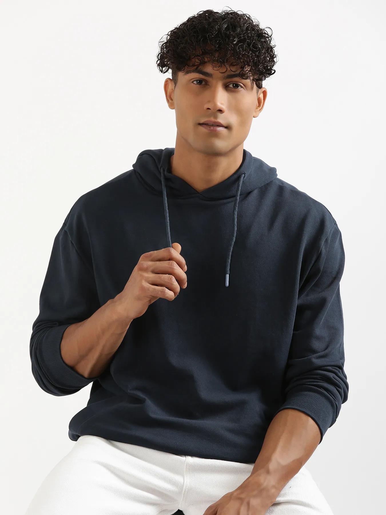 Unisex Navy Blue Pullover Fleece Hoodie - Image 5