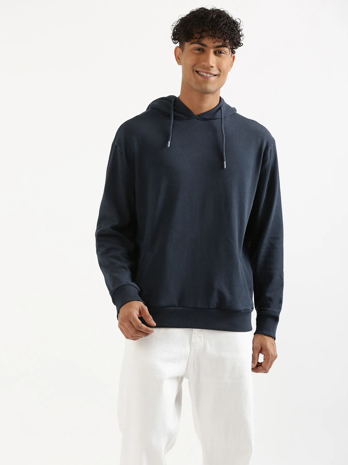 Unisex Navy Blue Pullover Fleece Hoodie - Image 6