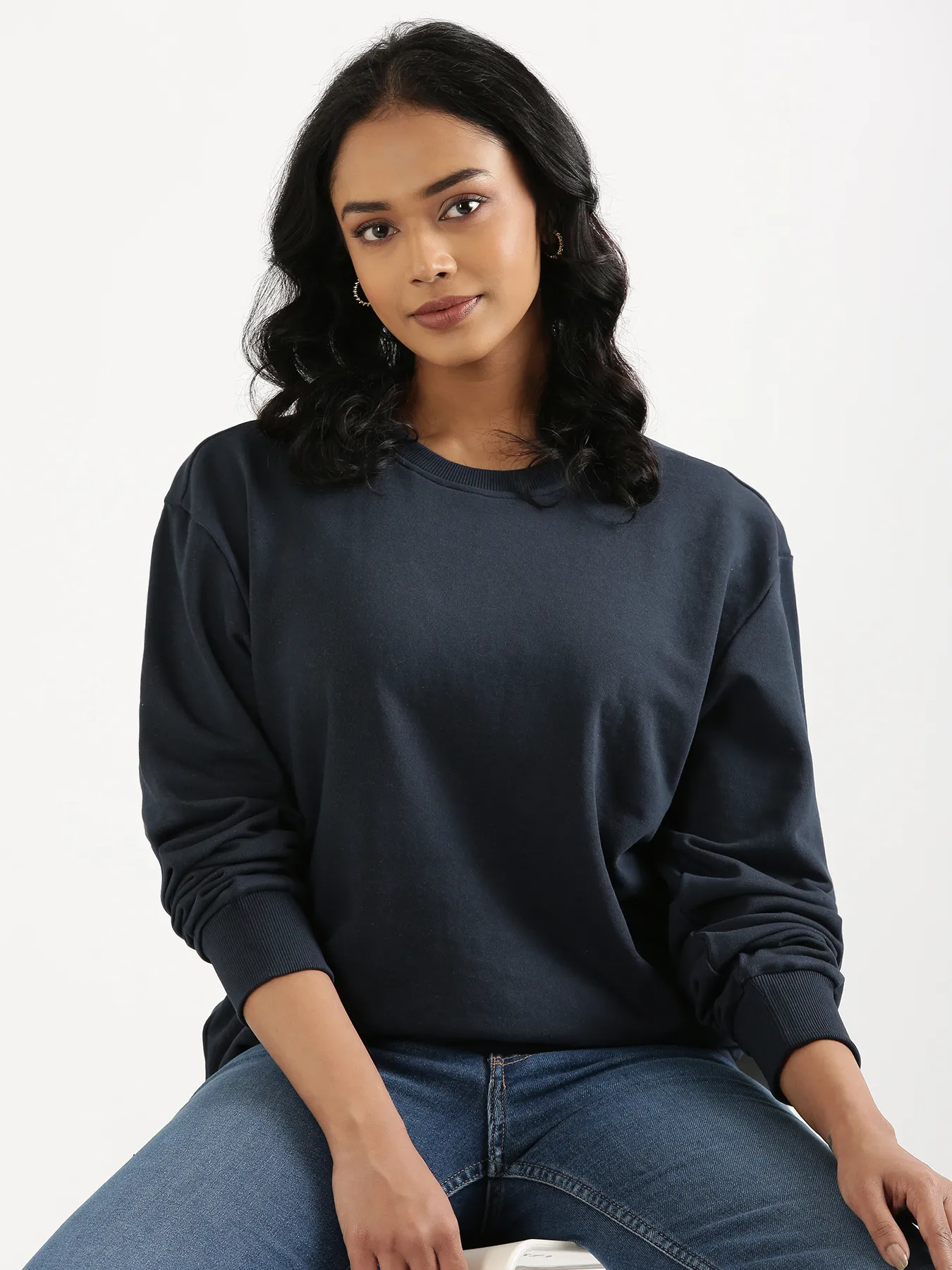 Unisex Navy Blue Round Neck Sweatshirt - Image 4