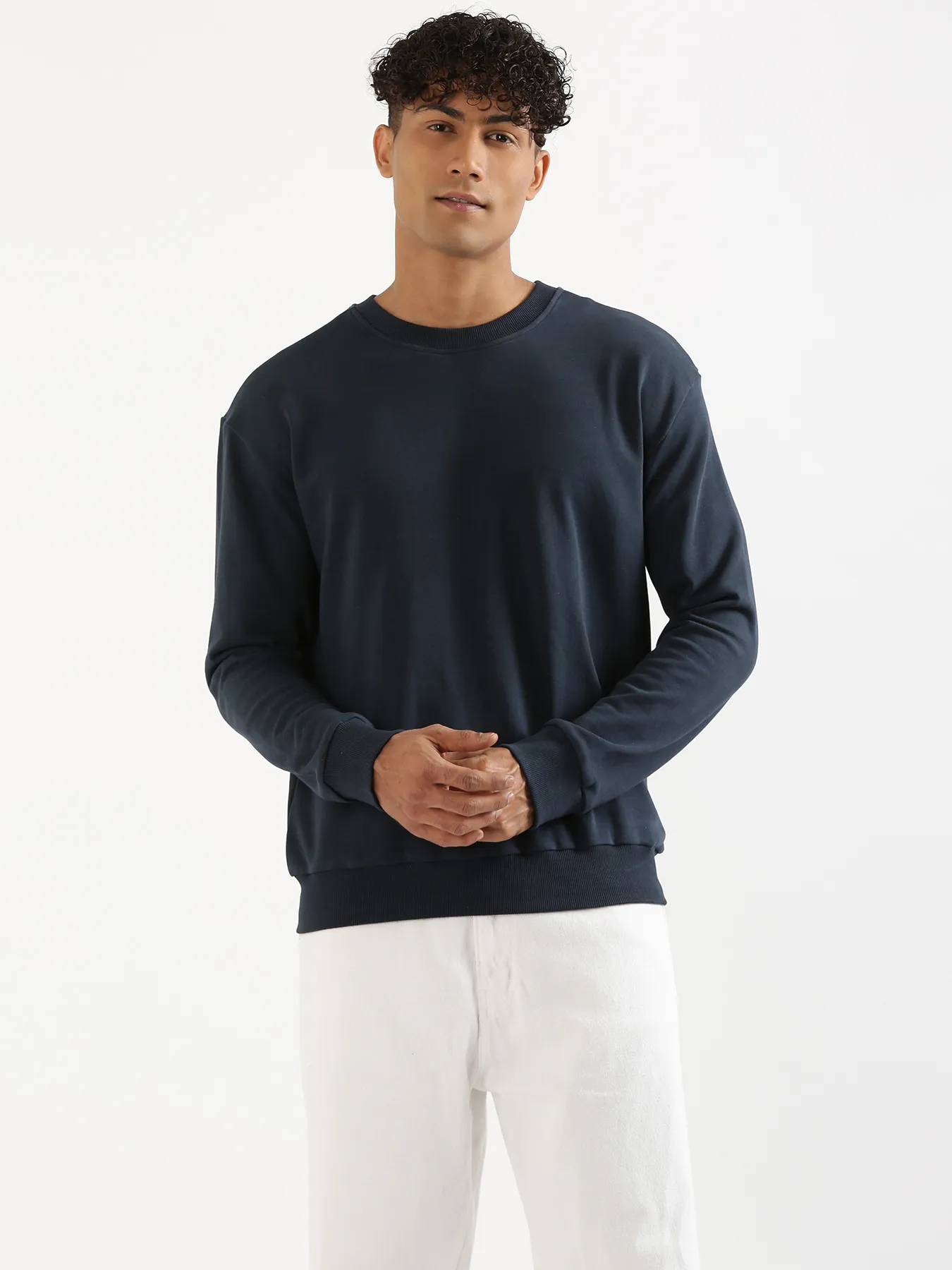 Unisex Navy Blue Round Neck Sweatshirt - Image 5