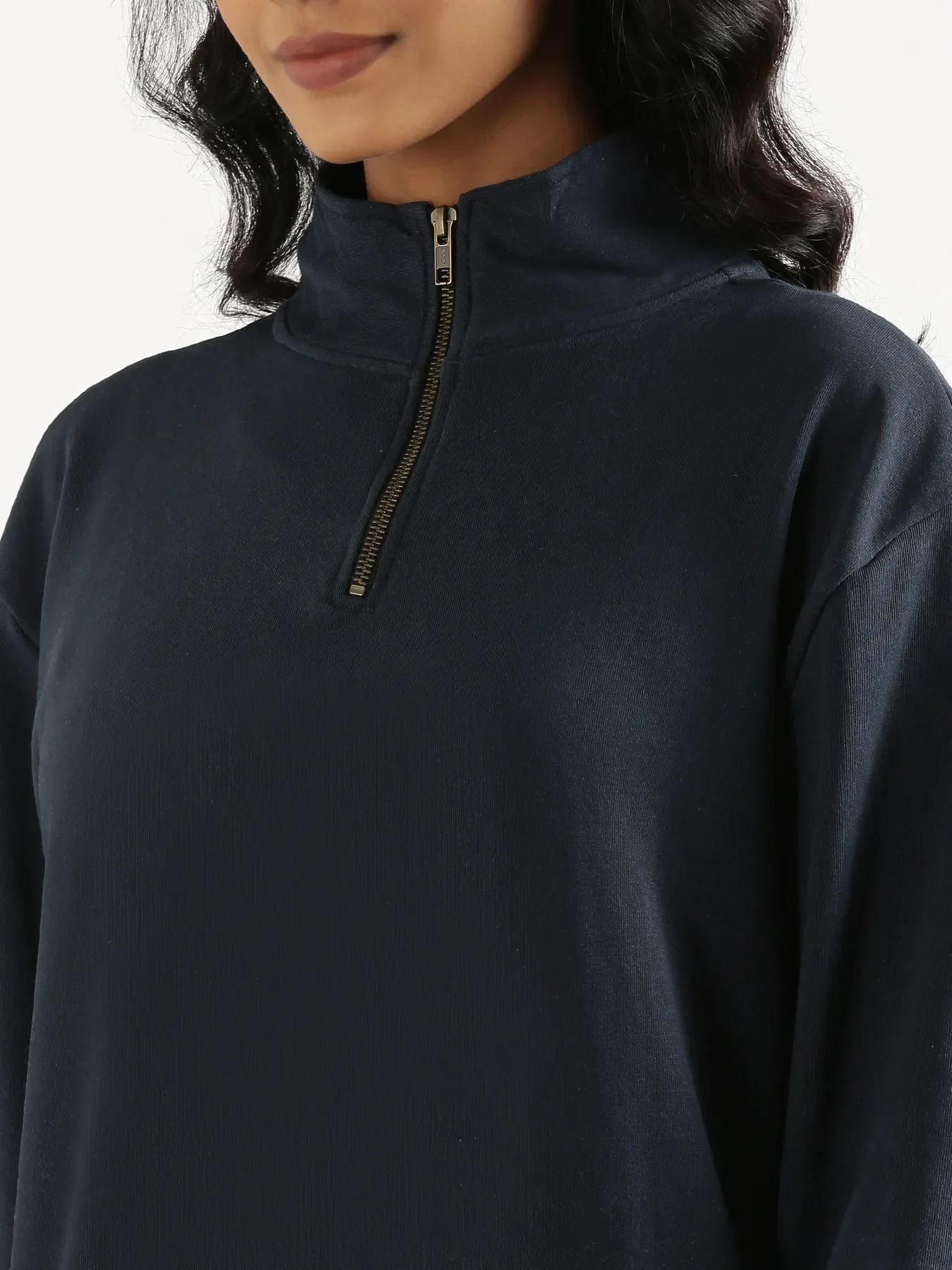 Unisex Navy Blue Zip Neck Sweatshirt - Image 10