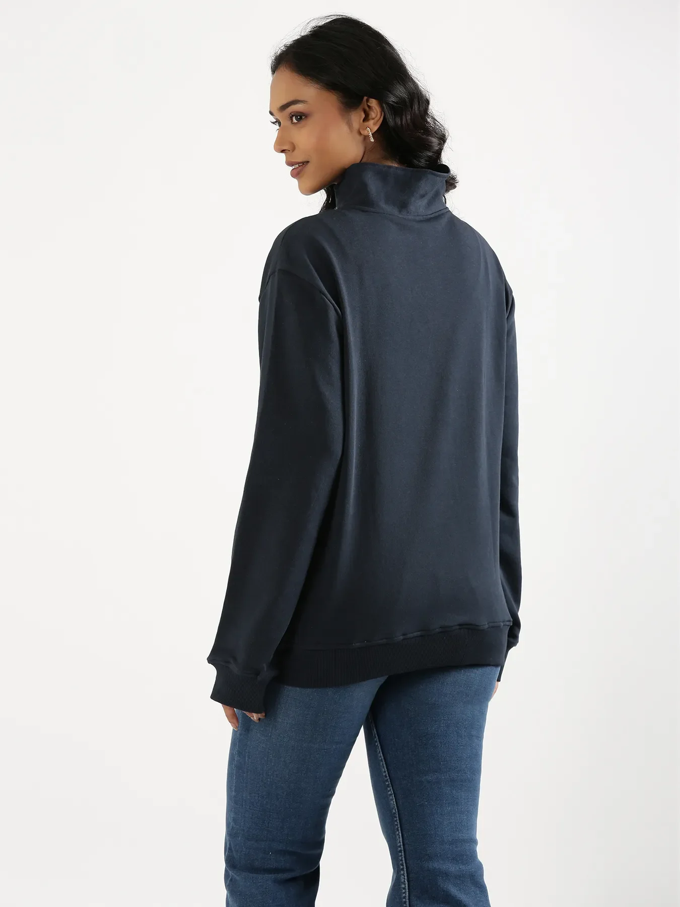 Unisex Navy Blue Zip Neck Sweatshirt - Image 16