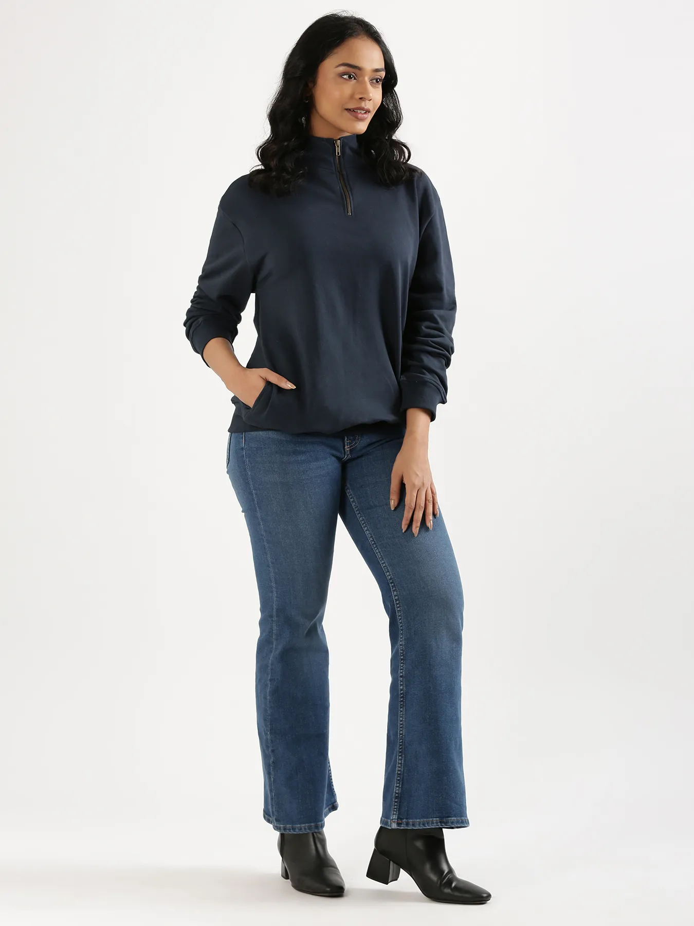Unisex Navy Blue Zip Neck Sweatshirt - Image 18