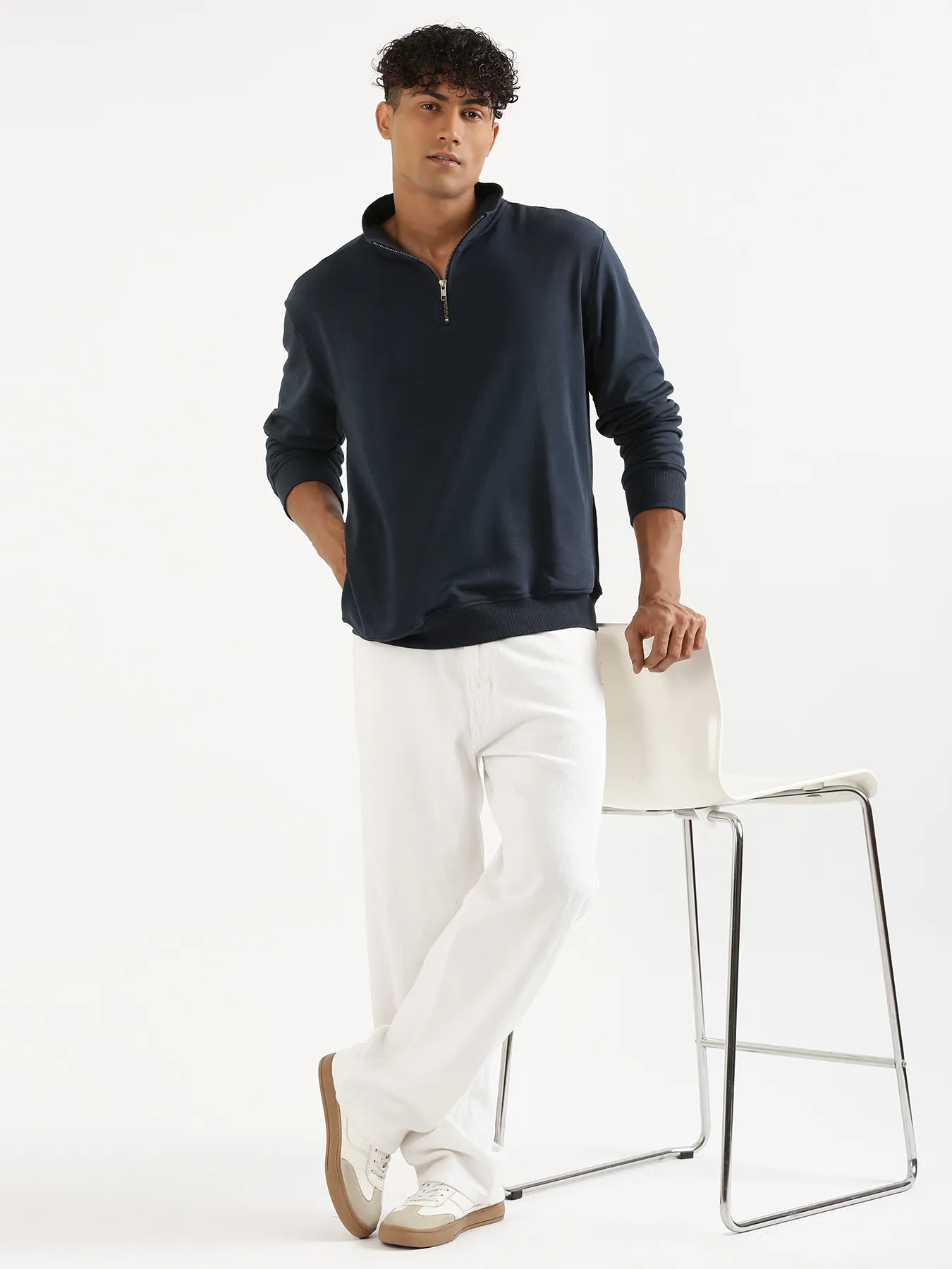 Unisex Navy Blue Zip Neck Sweatshirt - Image 19