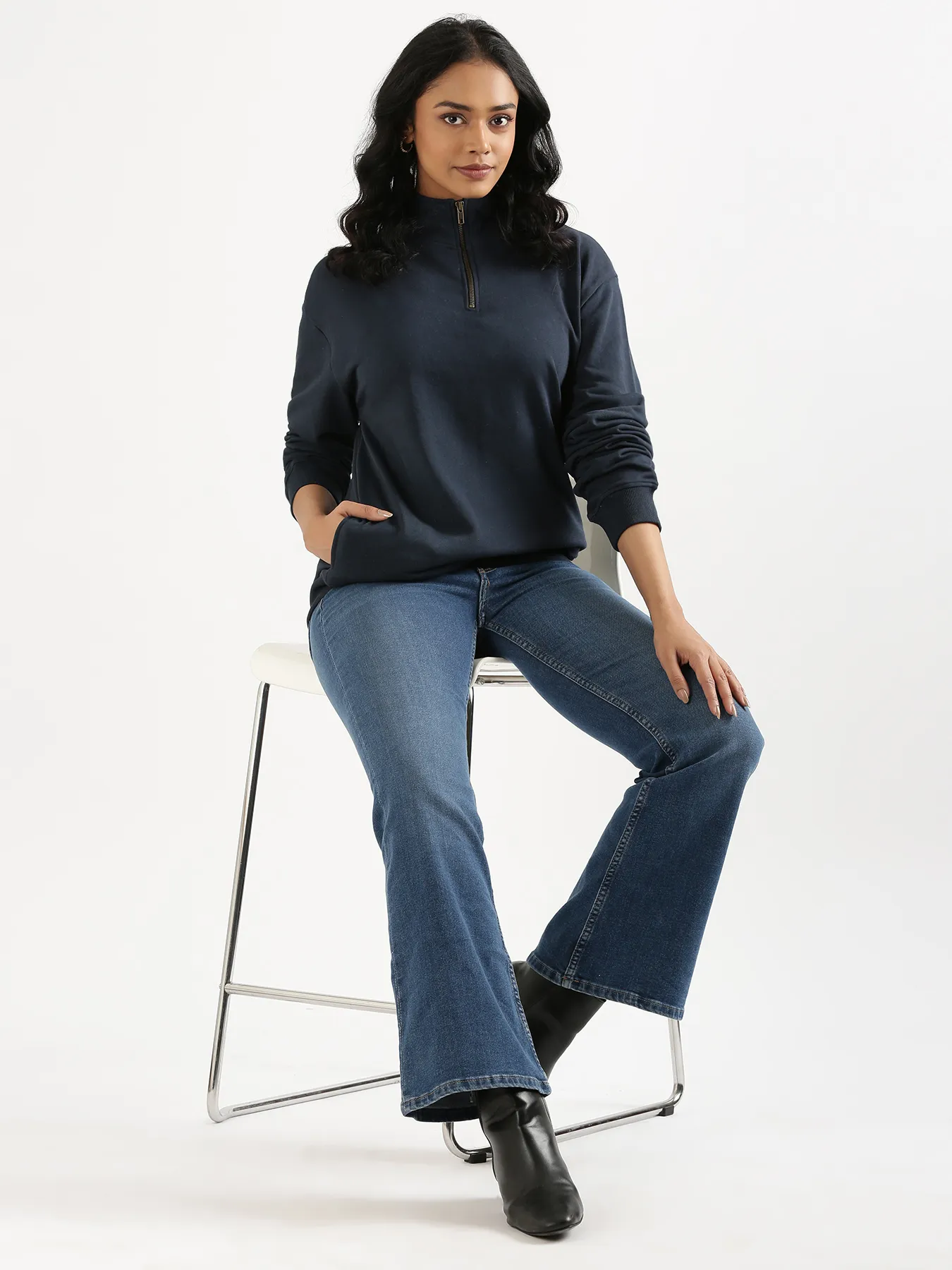 Unisex Navy Blue Zip Neck Sweatshirt - Image 20