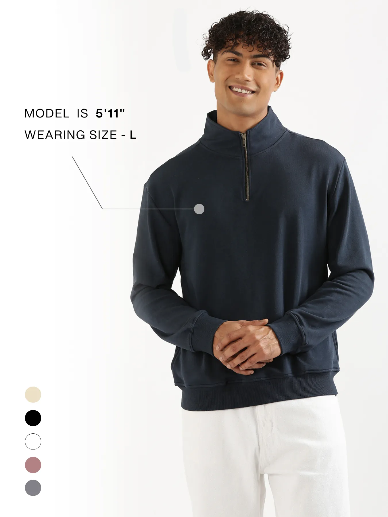 Unisex Navy Blue Zip Neck Sweatshirt - Image 21