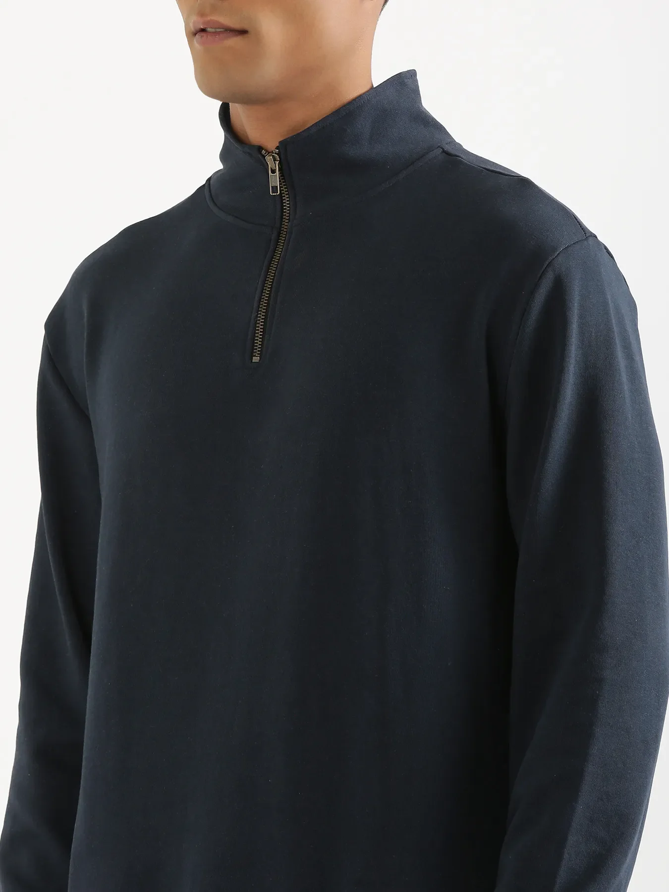 Unisex Navy Blue Zip Neck Sweatshirt - Image 7
