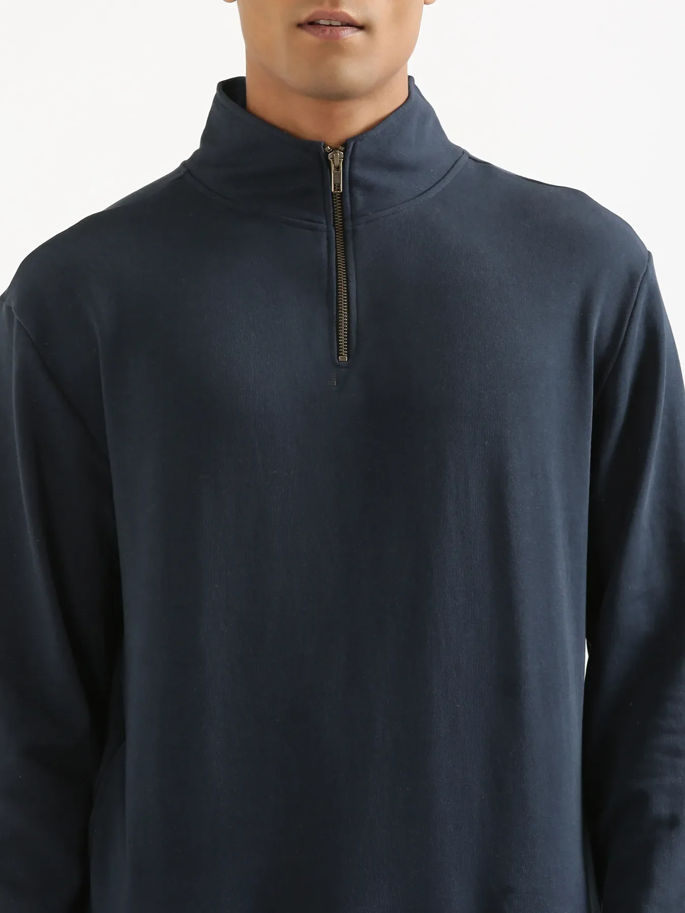 Unisex Navy Blue Zip Neck Sweatshirt - Image 8