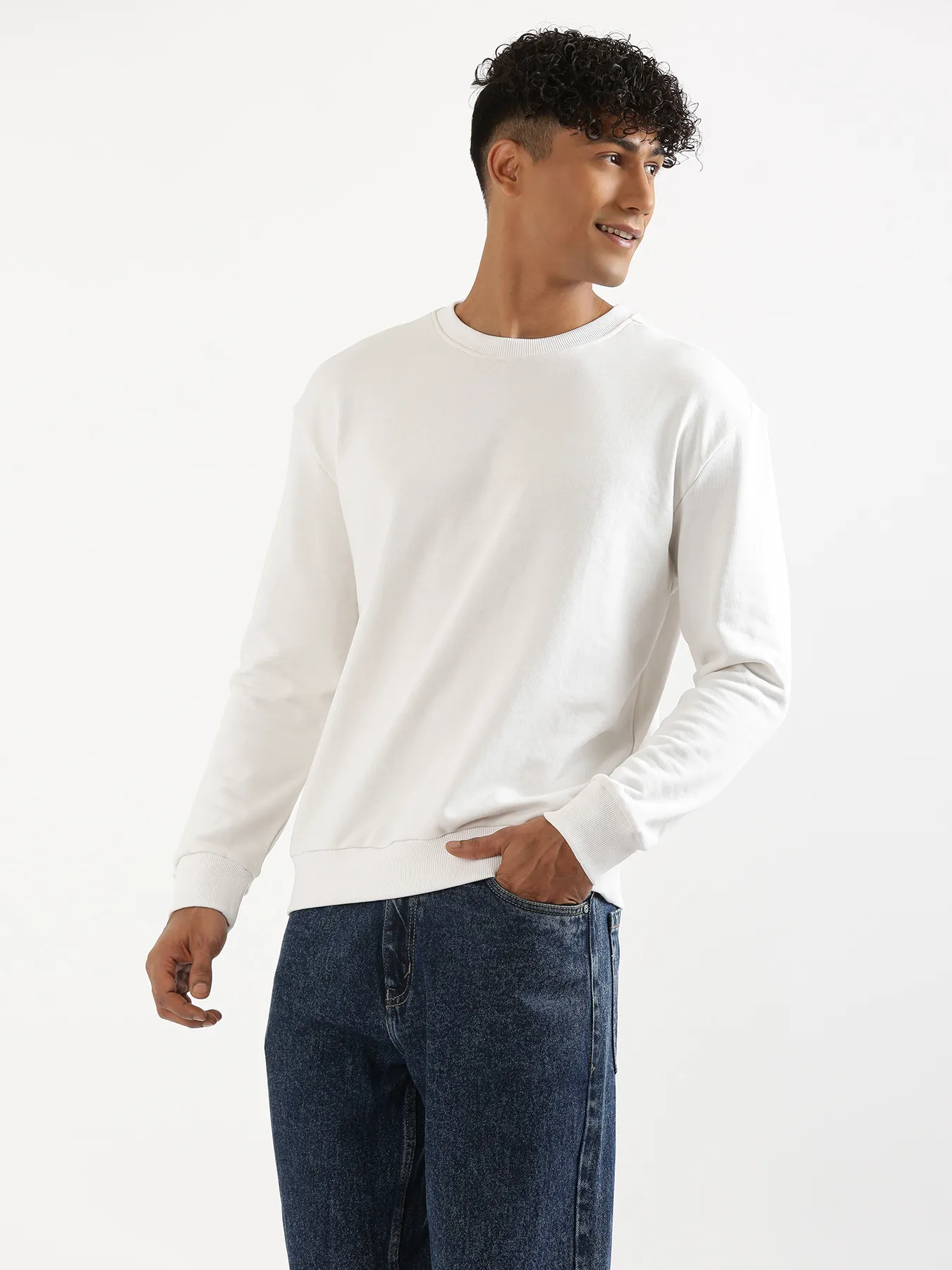 Unisex White Round Neck Sweatshirt - Image 12