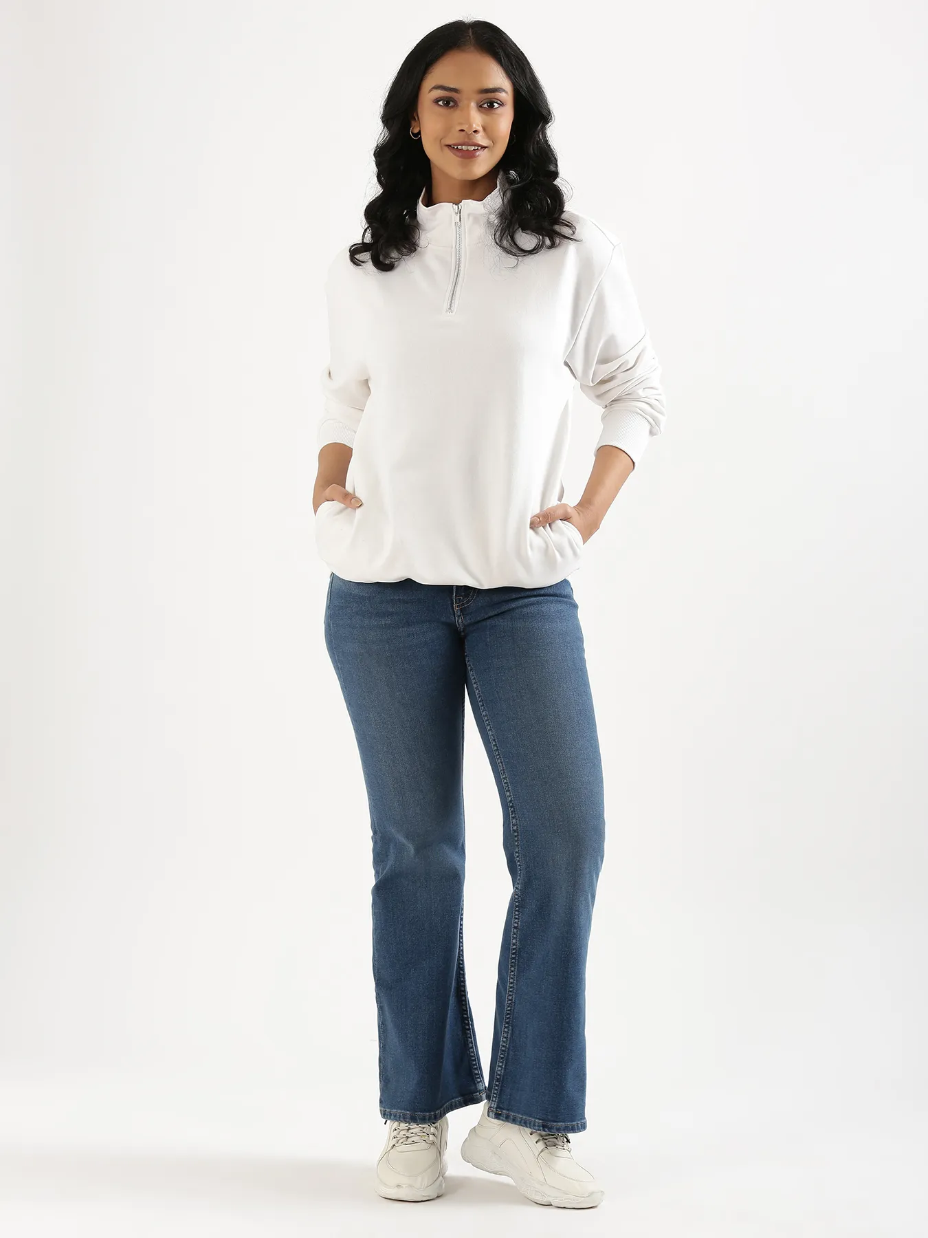 Unisex White Zip Neck Sweatshirt - Image 18