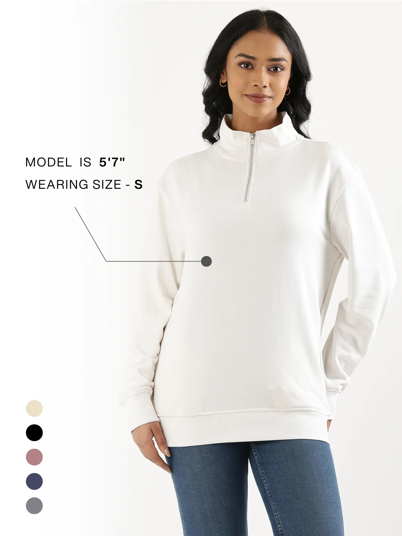 Unisex White Zip Neck Sweatshirt - Image 22