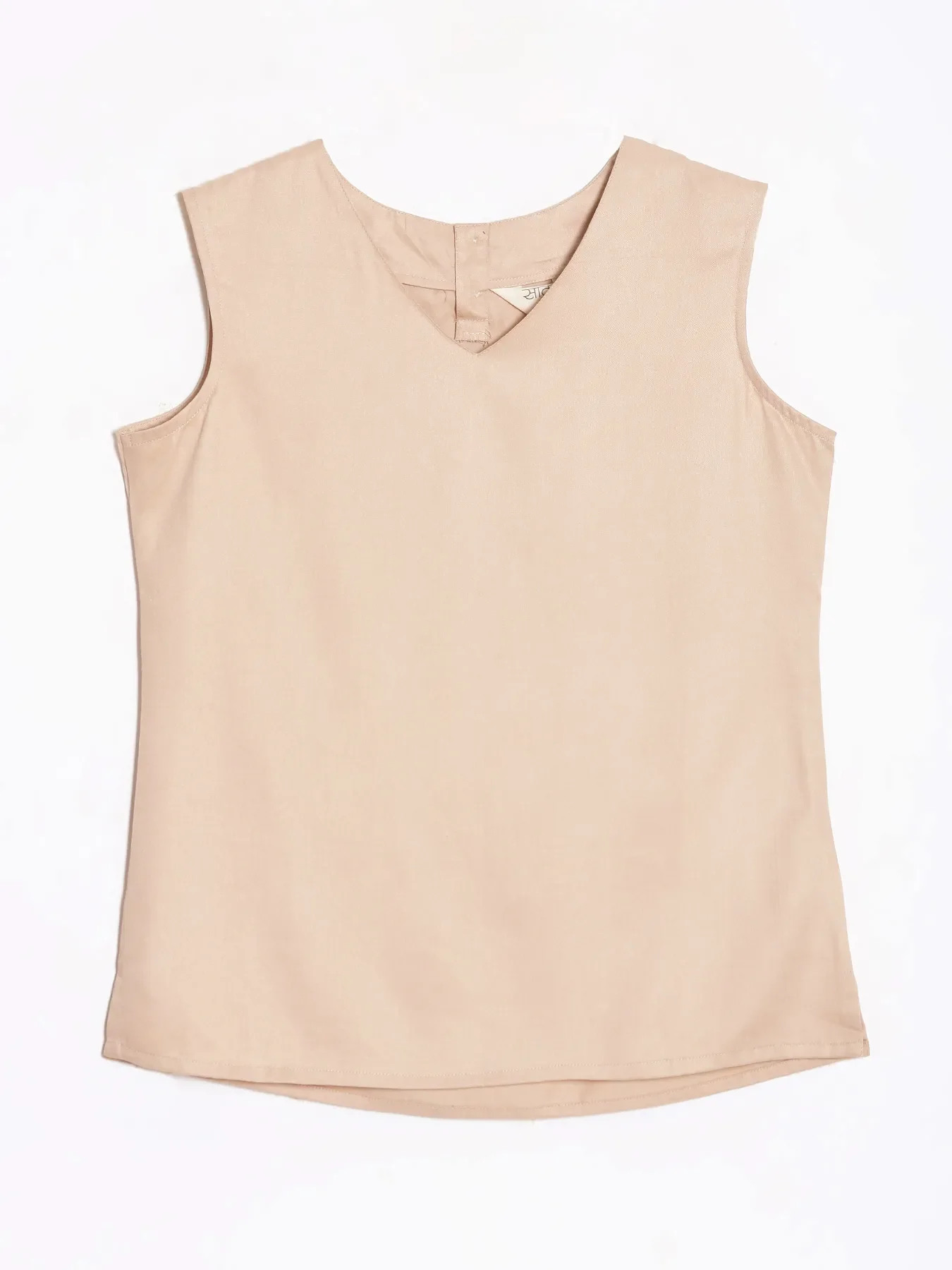 Women Beige V-Neck Sleeveless Top - Image 10