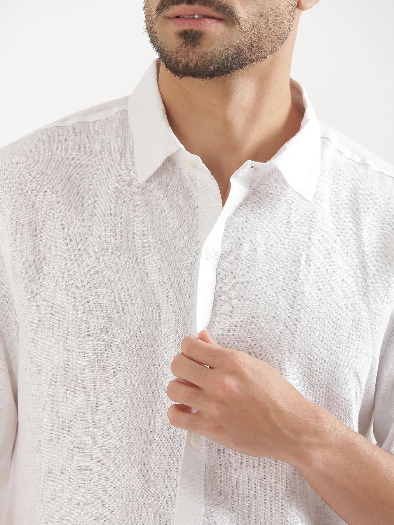 Men White 100% Linen Half Sleeve Shirt - Image 3