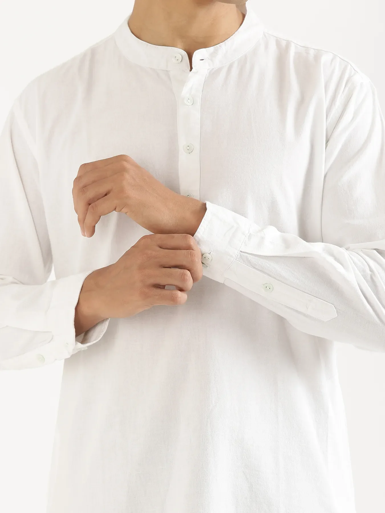 Men White Airy Linen Long Kurta - Image 10