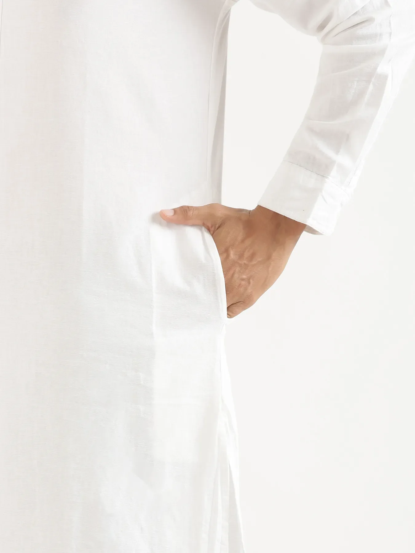 Men White Airy Linen Long Kurta - Image 12