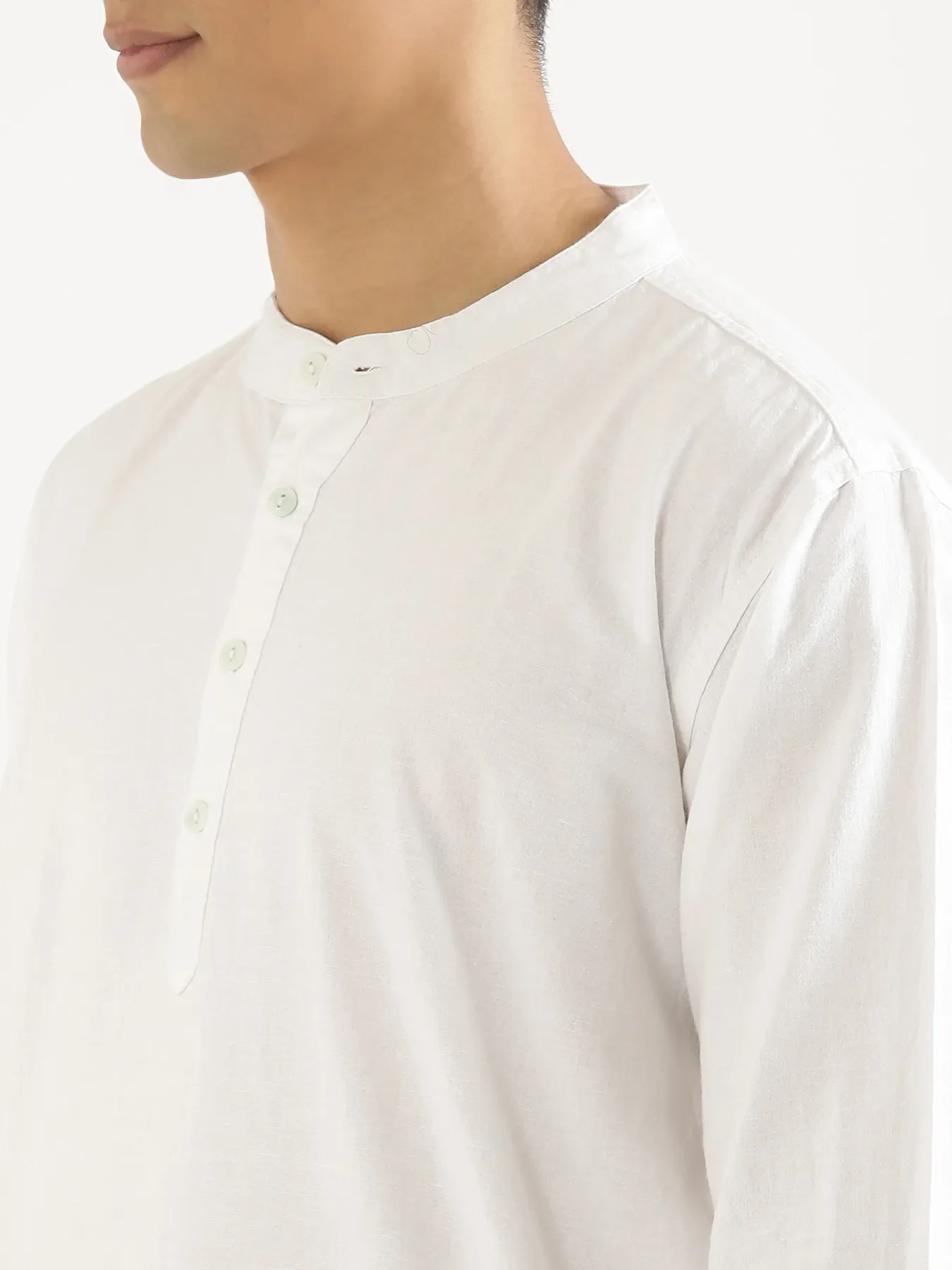 Men White Airy Linen Long Kurta - Image 6