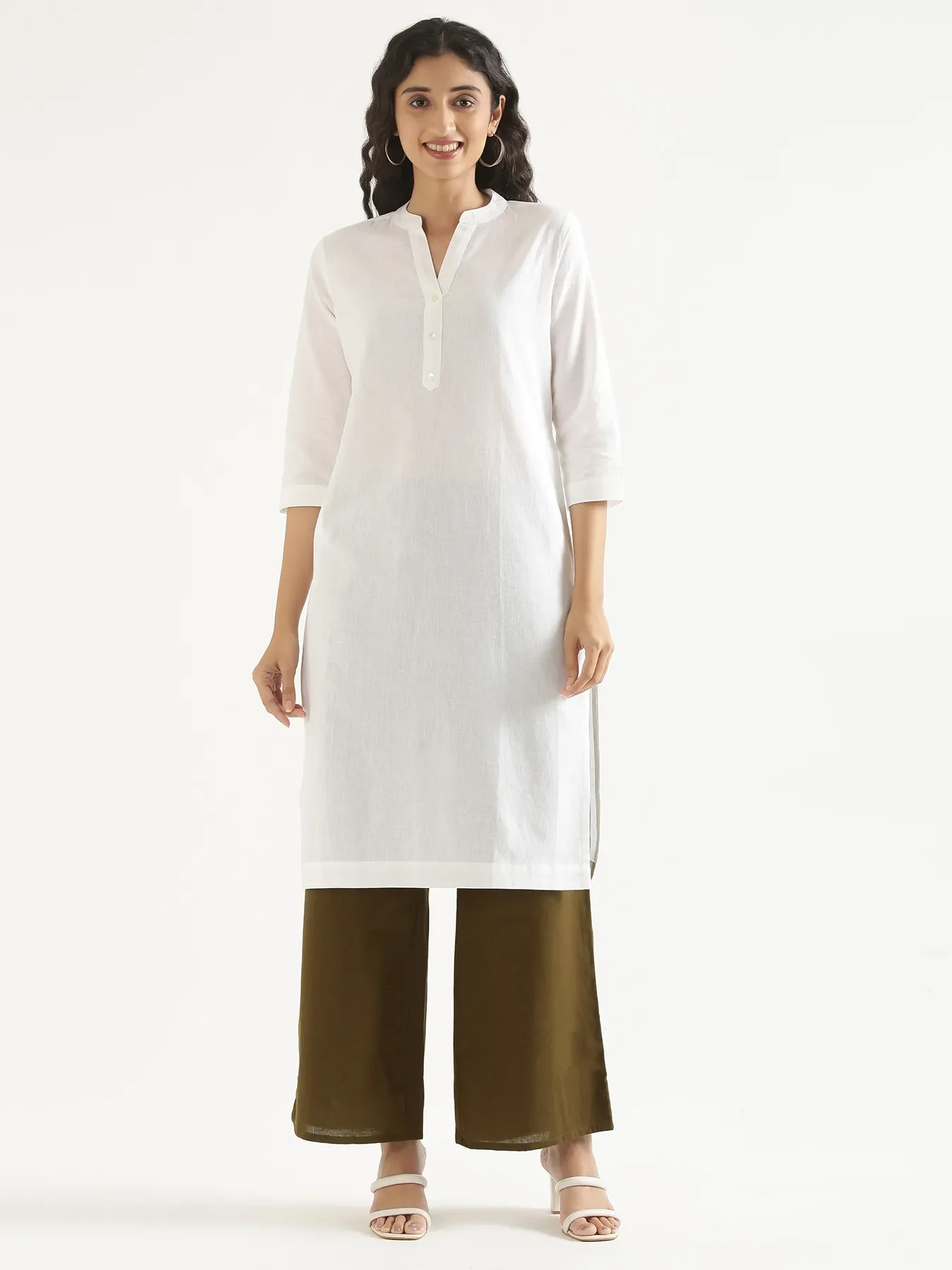 Women White Airy Linen Long Kurta