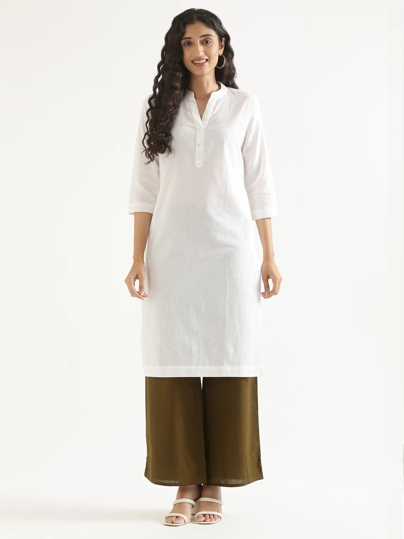 Women White Airy Linen Long Kurta - Image 11