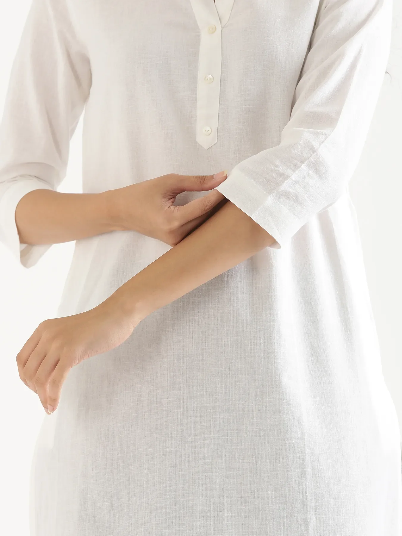Women White Airy Linen Long Kurta - Image 6