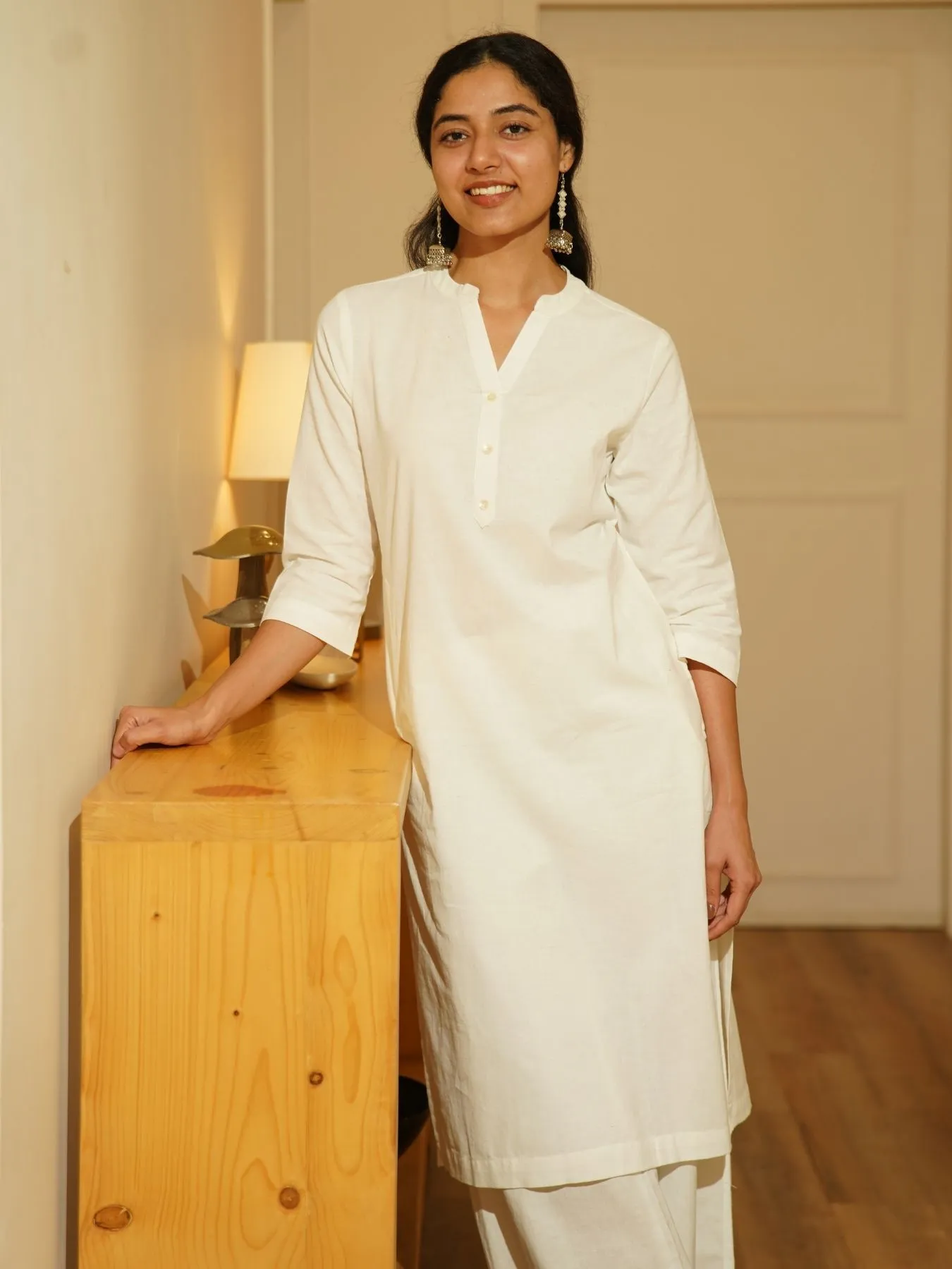White Airy Linen Long Kurta Co-ord Set - Image 4