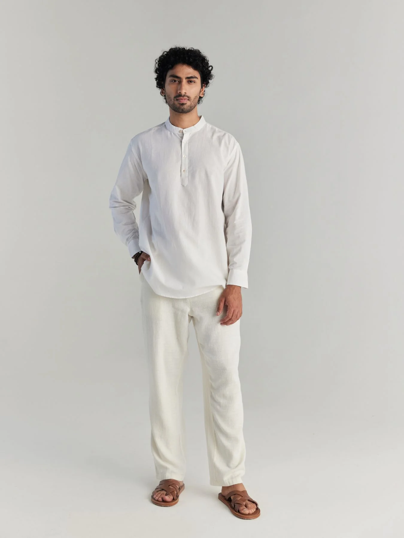 Men White Airy Linen Short Kurta - Image 4