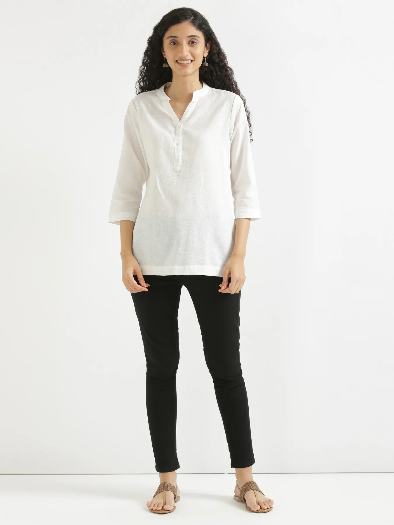 Women White Airy Linen Short Kurta - Image 10