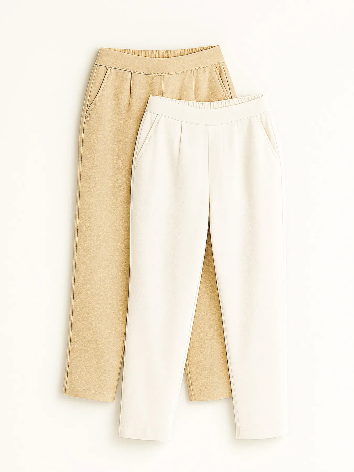 Women White & Beige Cotton Pant