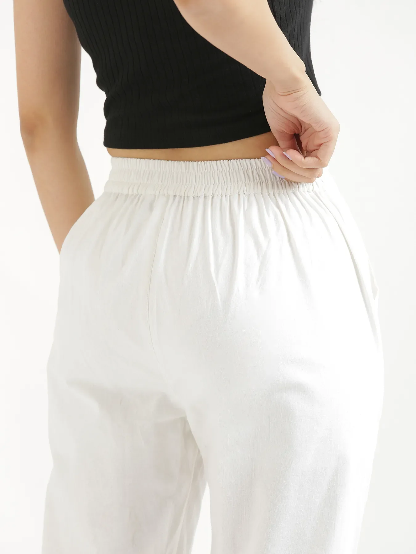 Women White Cotton Pant - Image 6