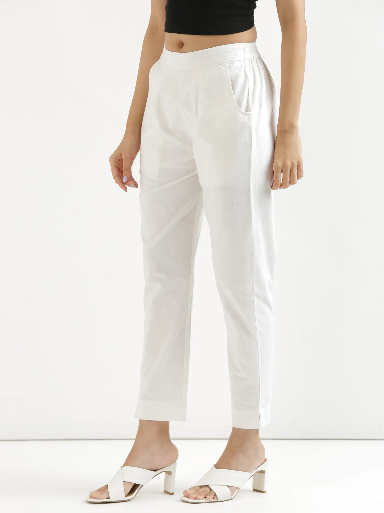 Women White Cotton Pant - Image 7
