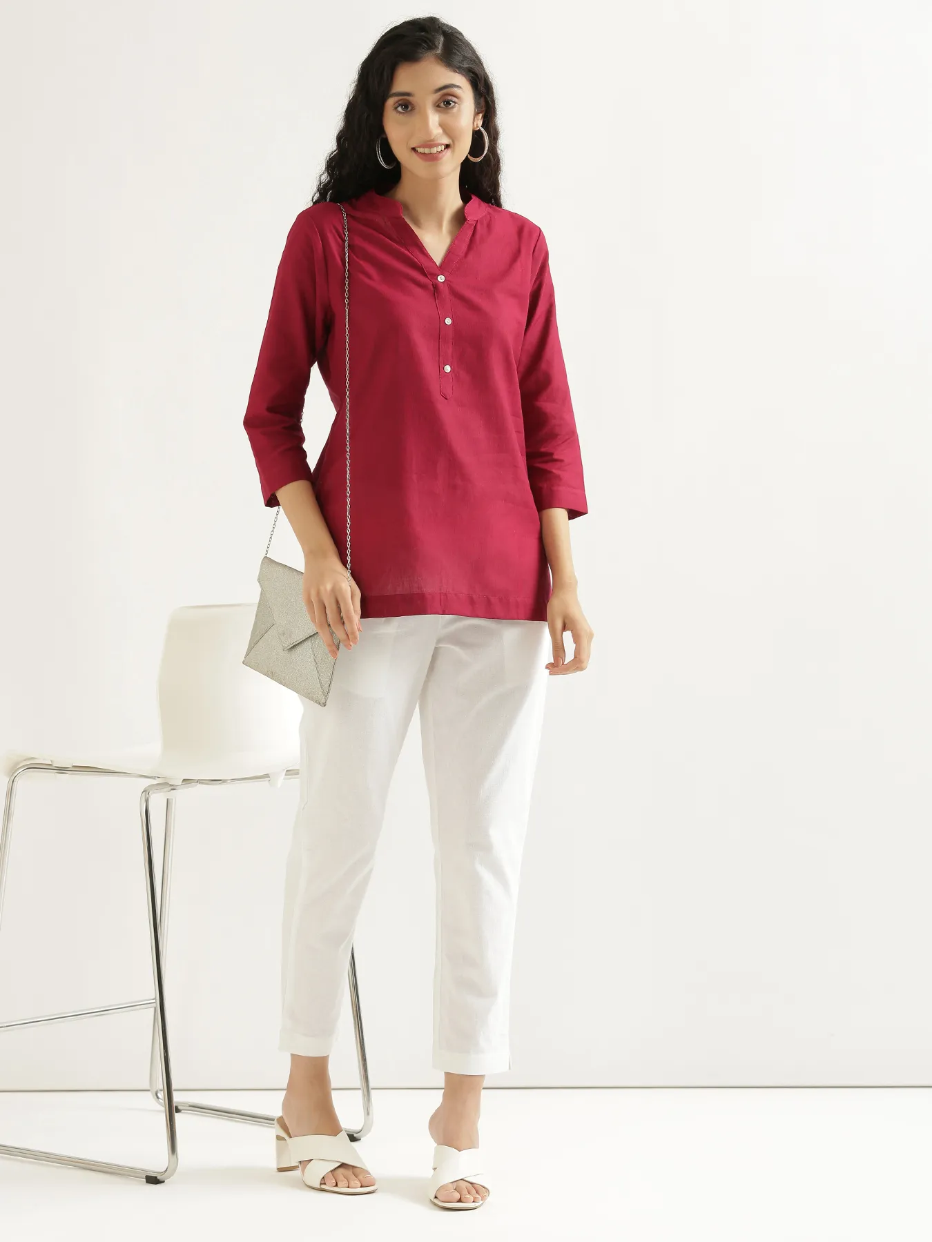 Women White Cotton Pant - Image 9