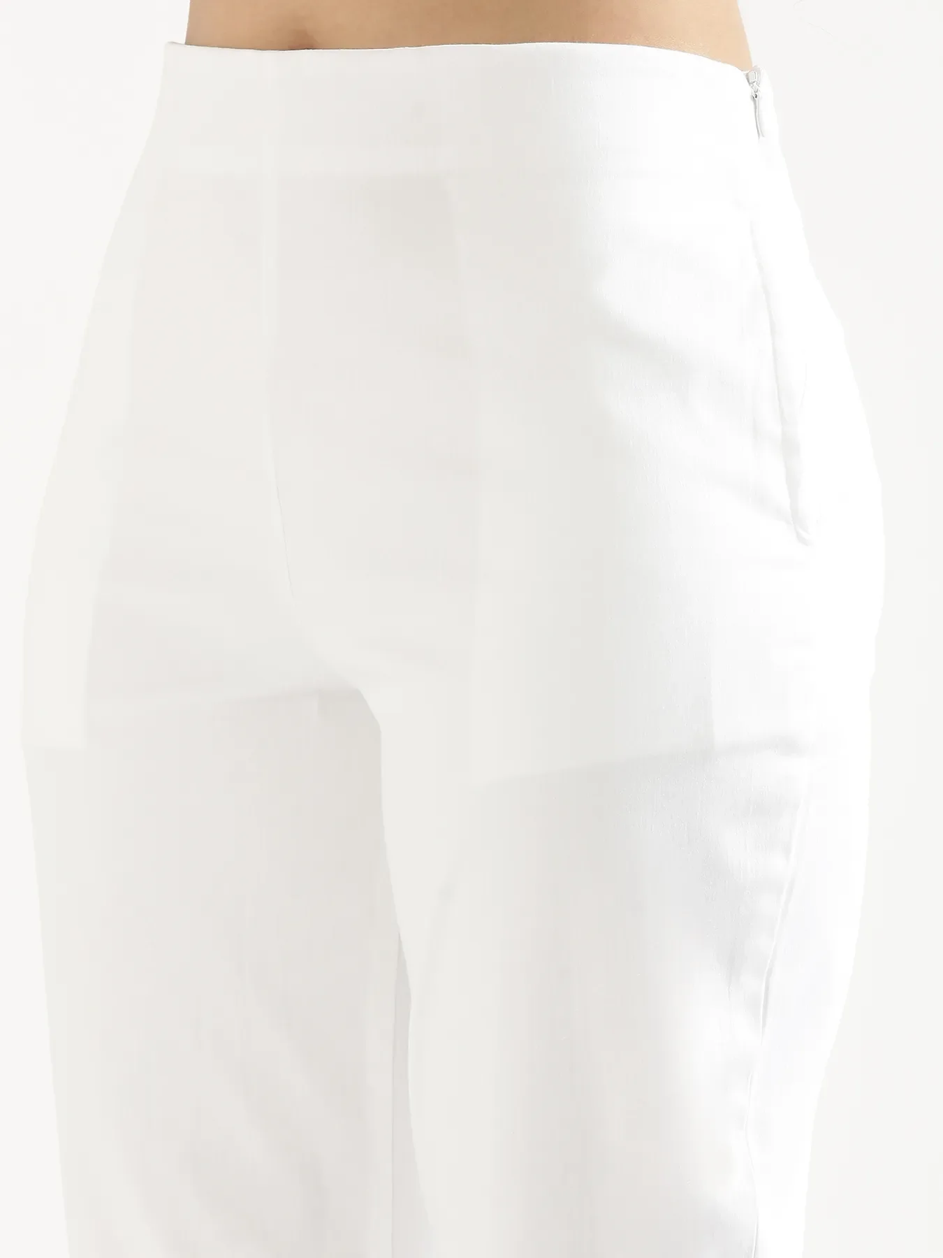 Women White Straight Fit Formal Pants - Image 10