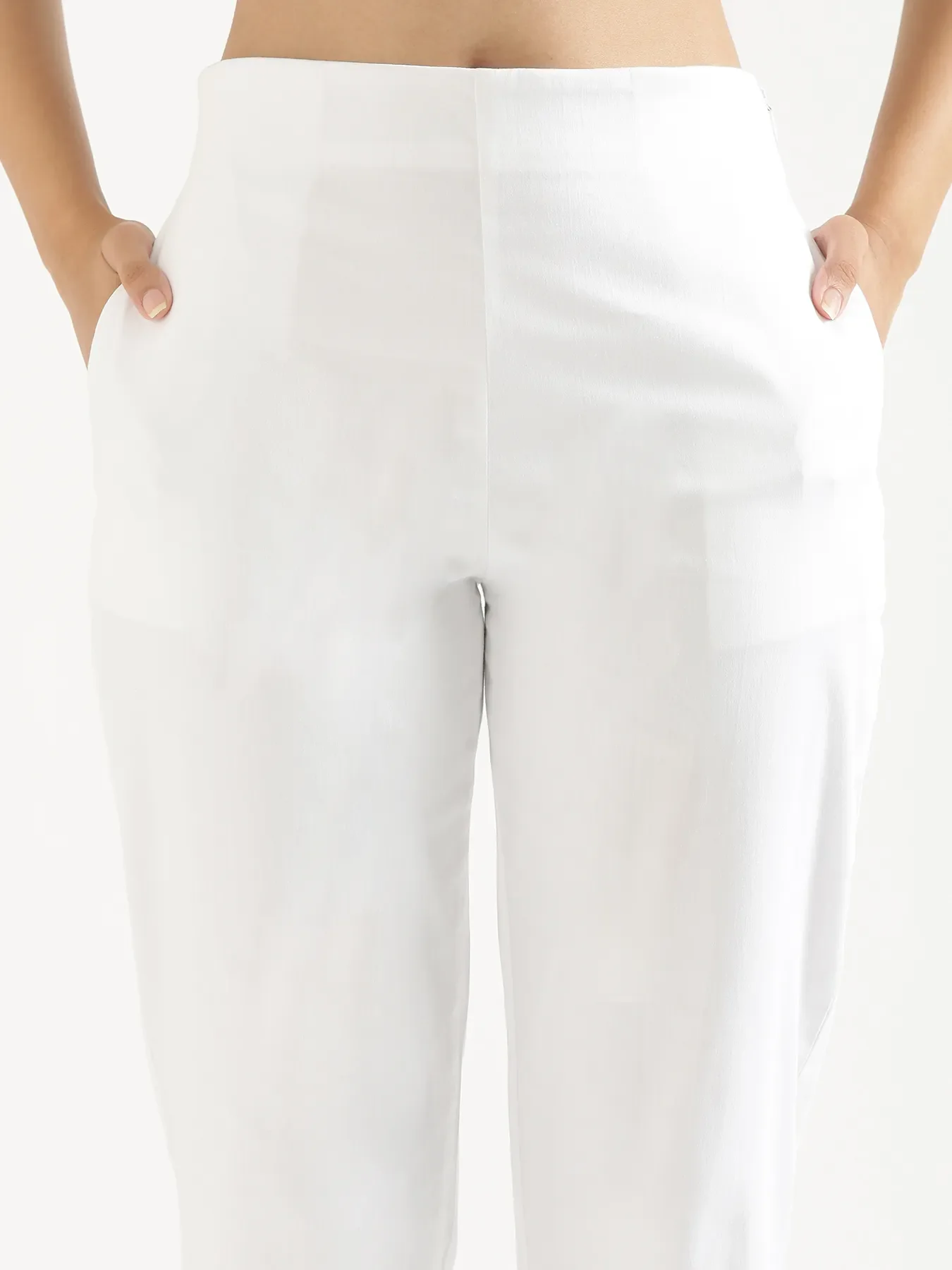Women White Straight Fit Formal Pants - Image 11