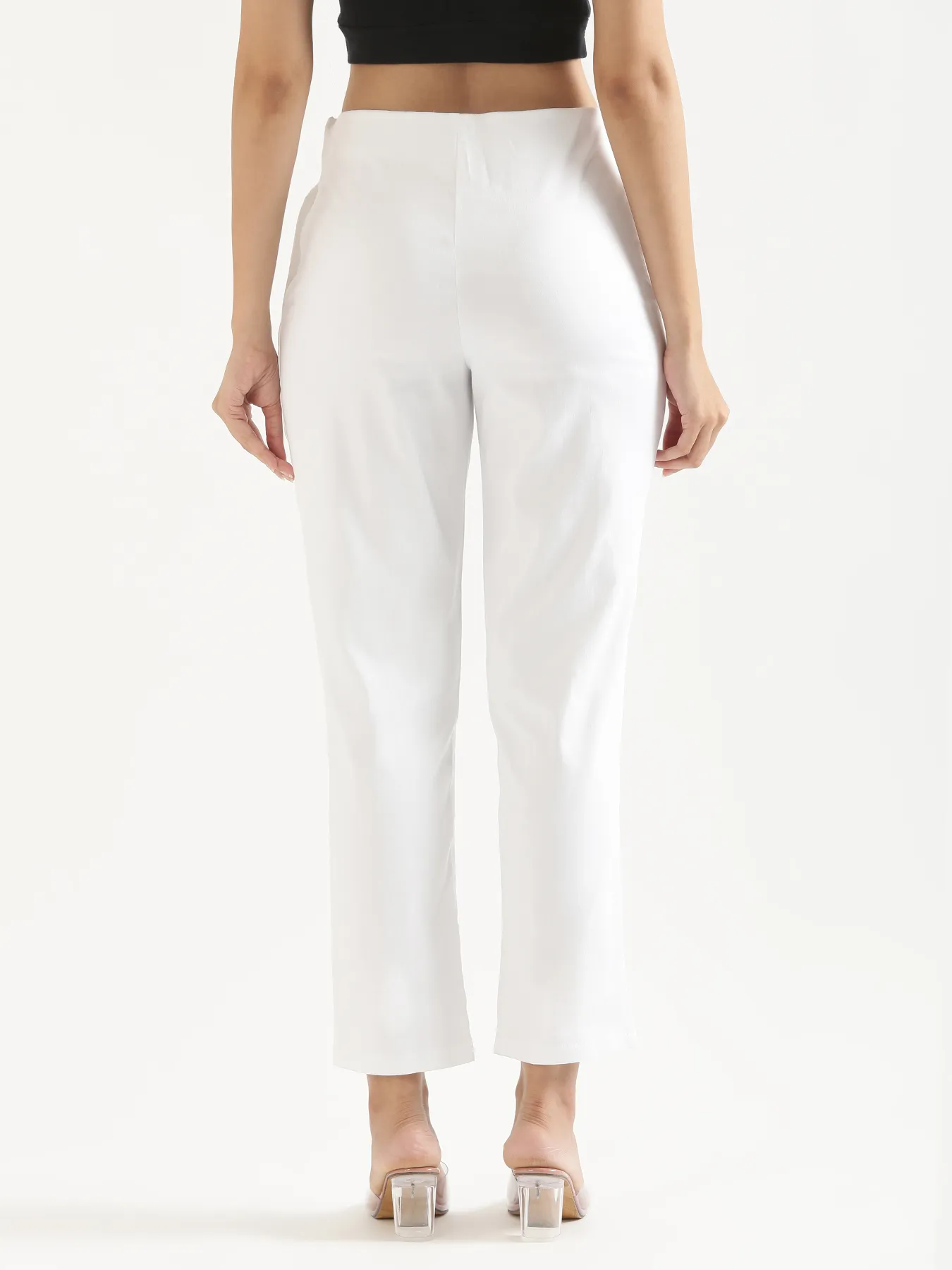 Women White Straight Fit Formal Pants - Image 4