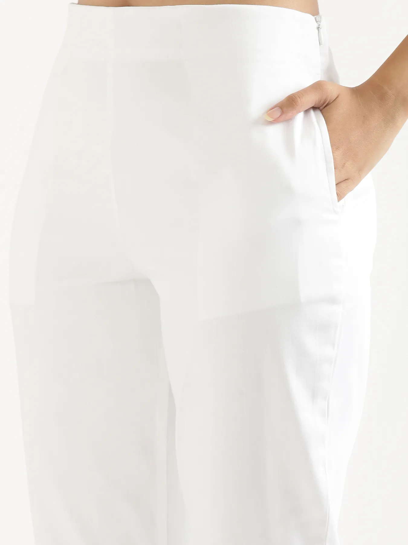 Women White Straight Fit Formal Pants - Image 5