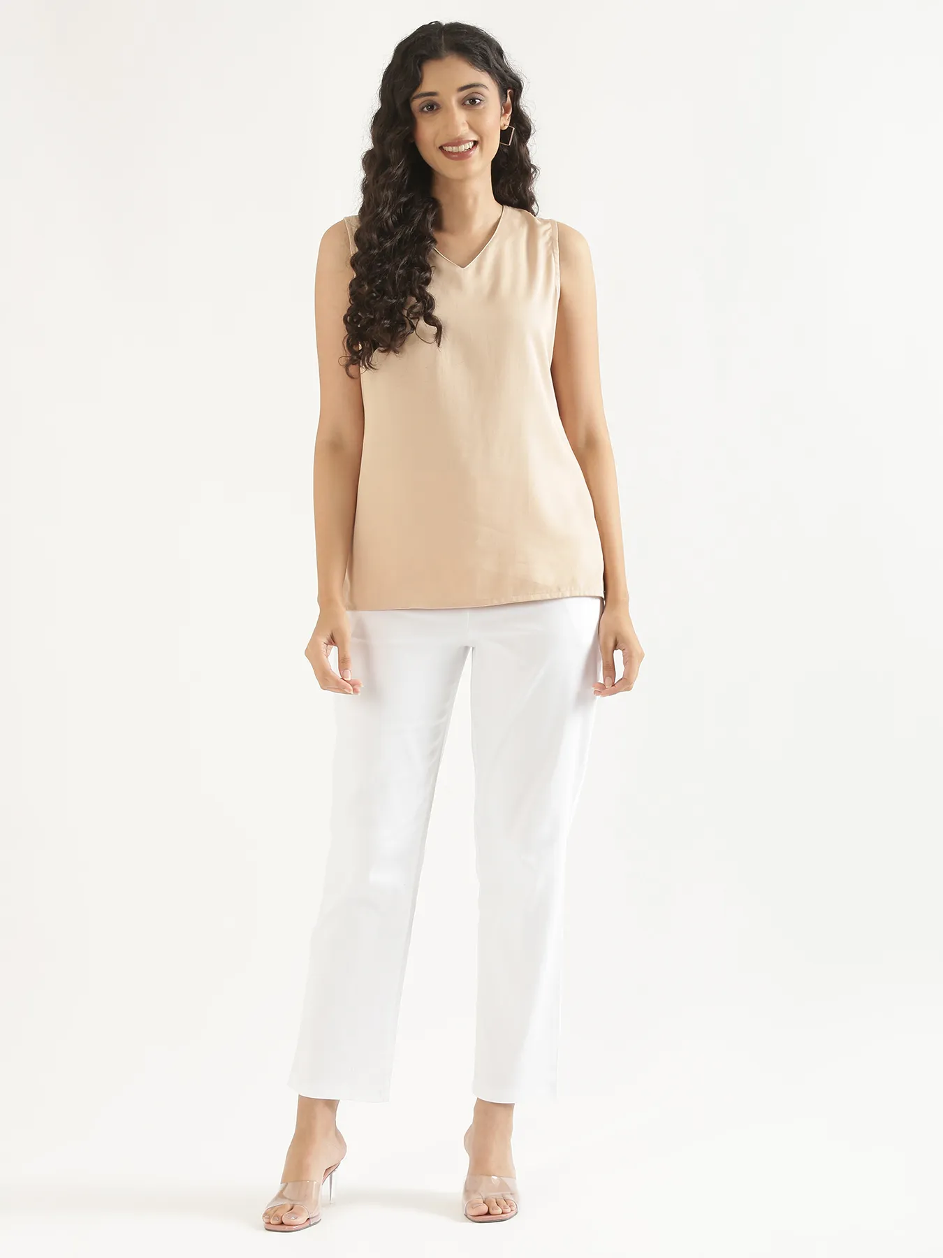 Women White Straight Fit Formal Pants - Image 6