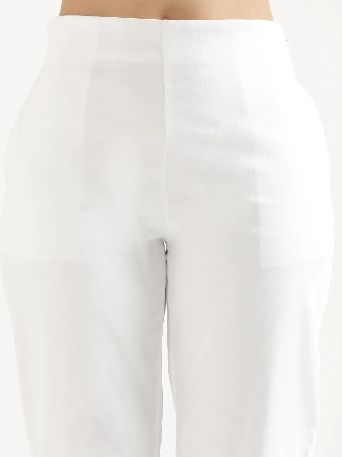 Women White Straight Fit Formal Pants - Image 9