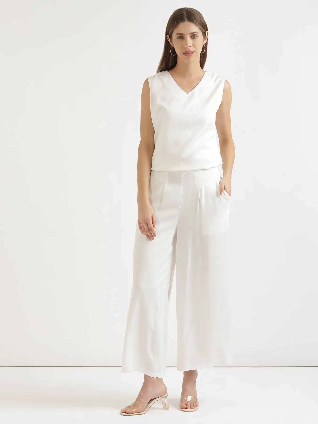 Women White Viscose Palazzo Pant - Image 10