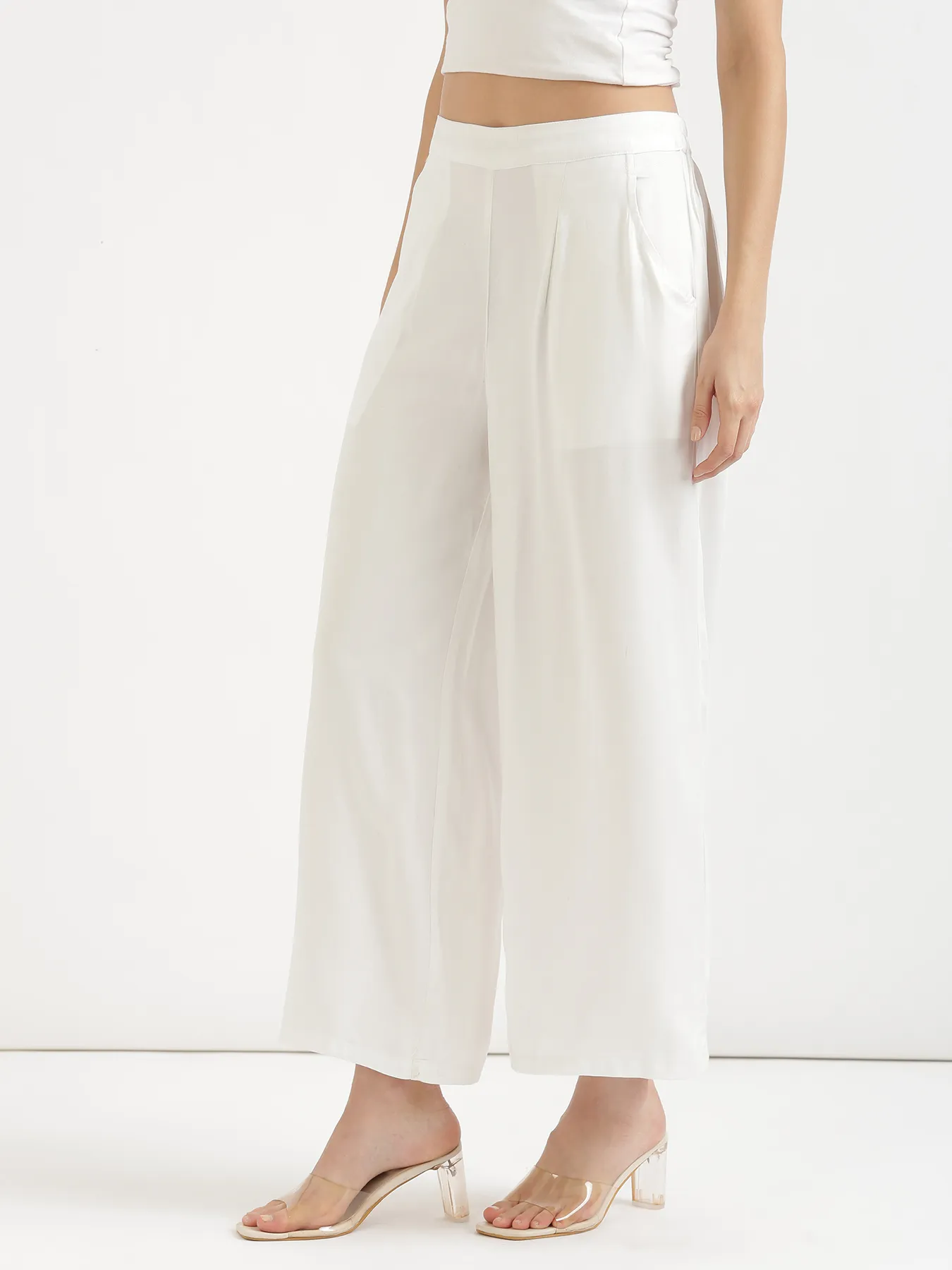 Women White Viscose Palazzo Pant - Image 3
