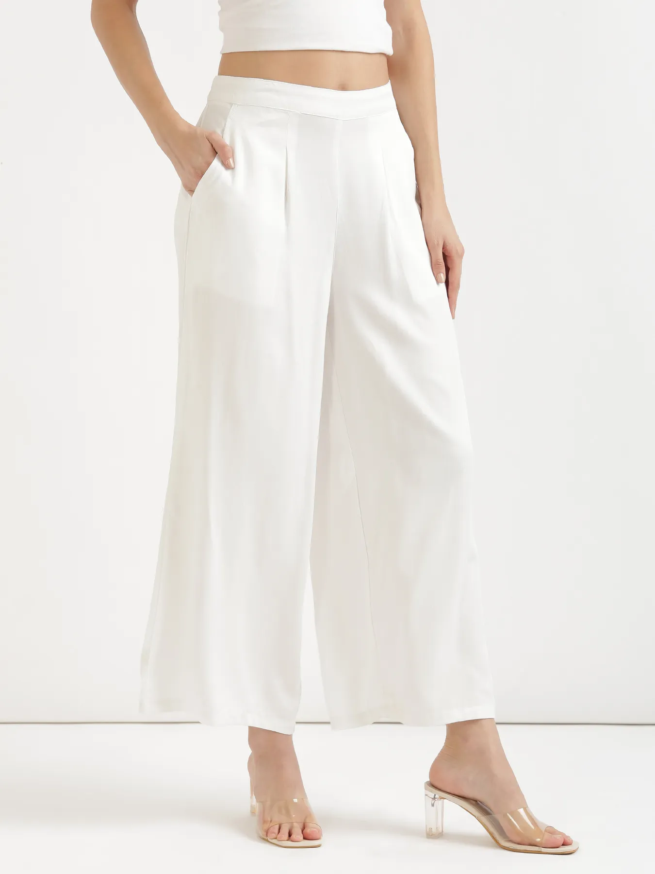 Women White Viscose Palazzo Pant - Image 4