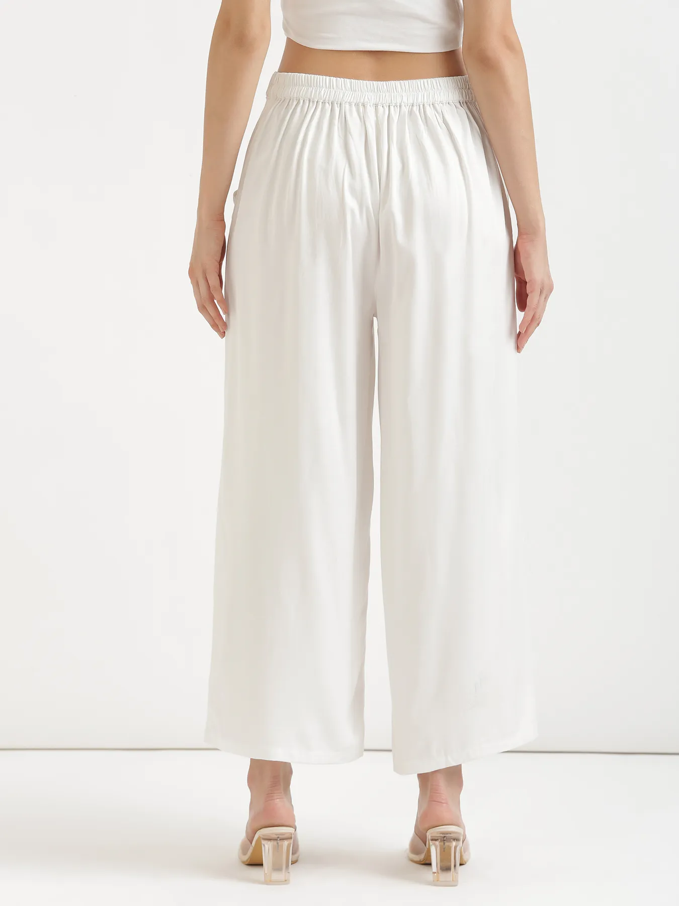 Women White Viscose Palazzo Pant - Image 8