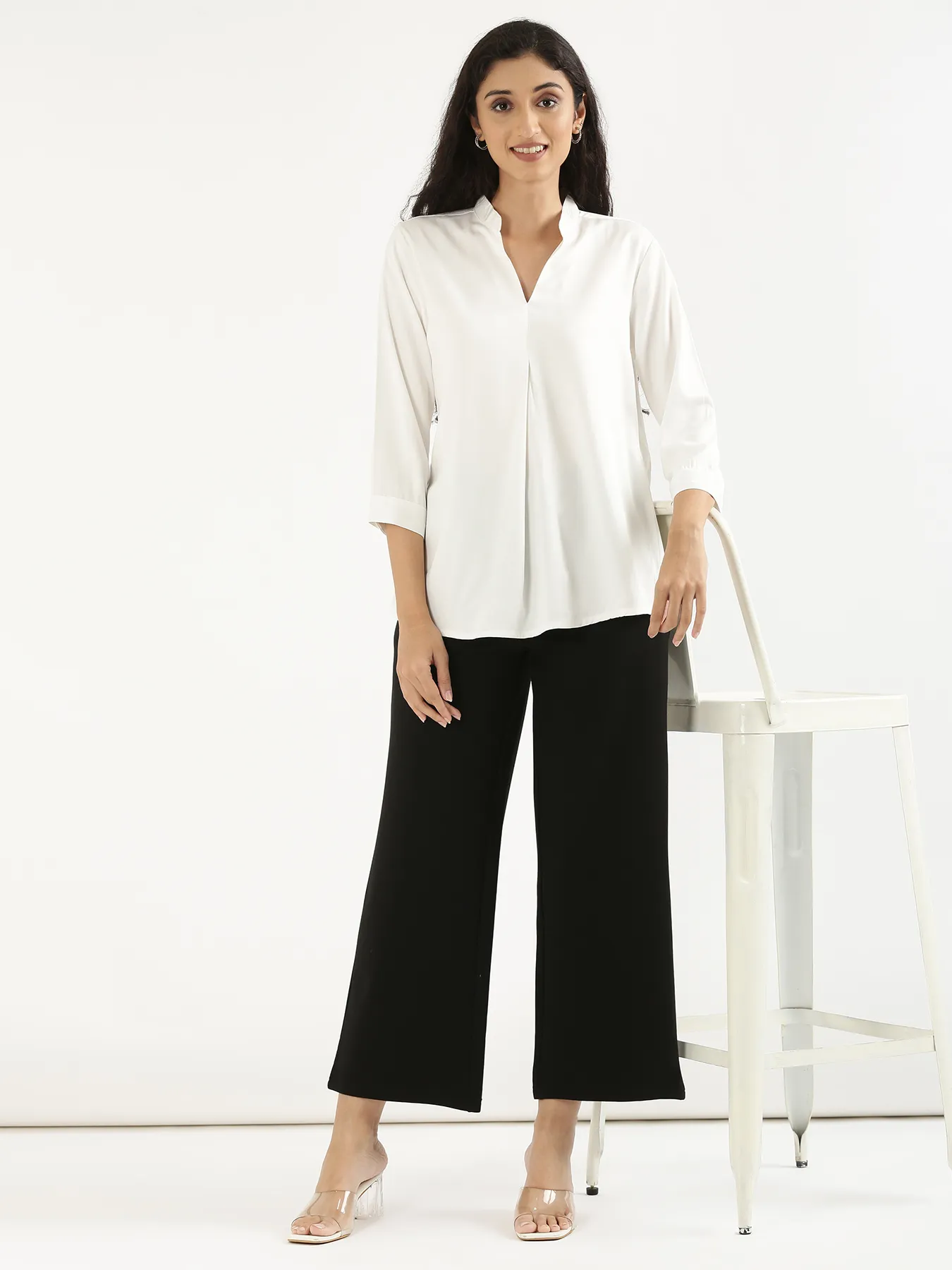 Women White Viscose Pleated Top - Image 10