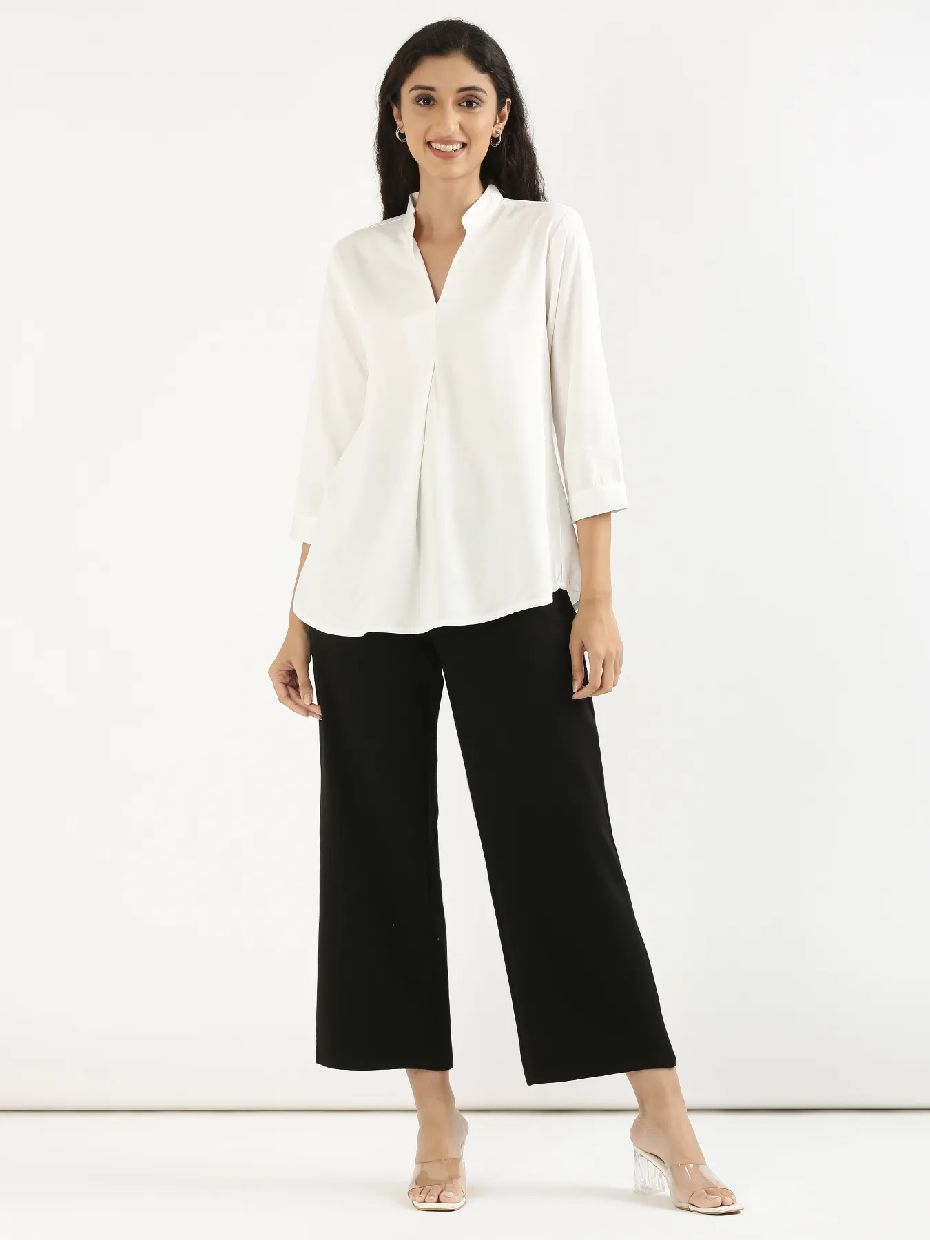 Women White Viscose Pleated Top - Image 3